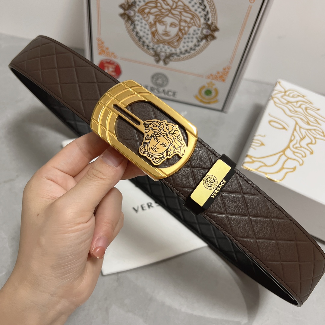 ヴェルサーチ ベルト 値段Ｎ級品 牛革 レザー 上質商品 ファッション ゴールドバックル ブラウン_4