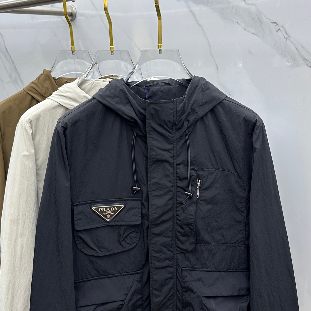 prada ステッチ ジャケットコピー シンプル 軽量 アウター 防風 トップス フード付き 柔らかい ブラック_2