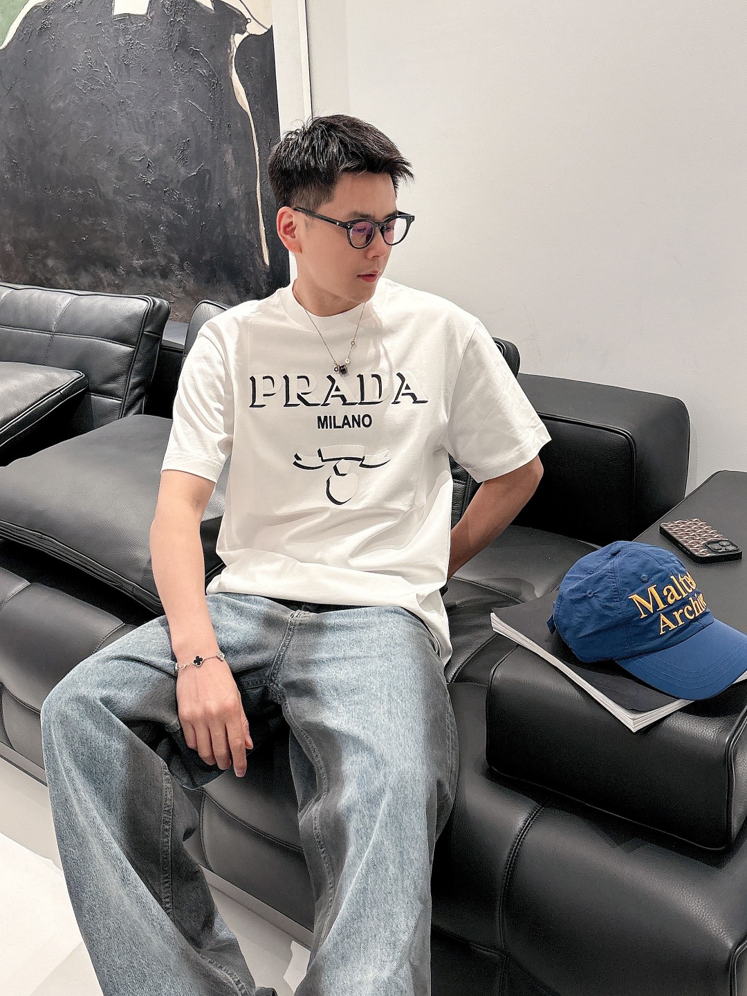 最新販売 prada ティー シャツ メンズ偽物 トップス 短袖Ｔシャツ 純綿 プリント 柔軟 ホワイト_8