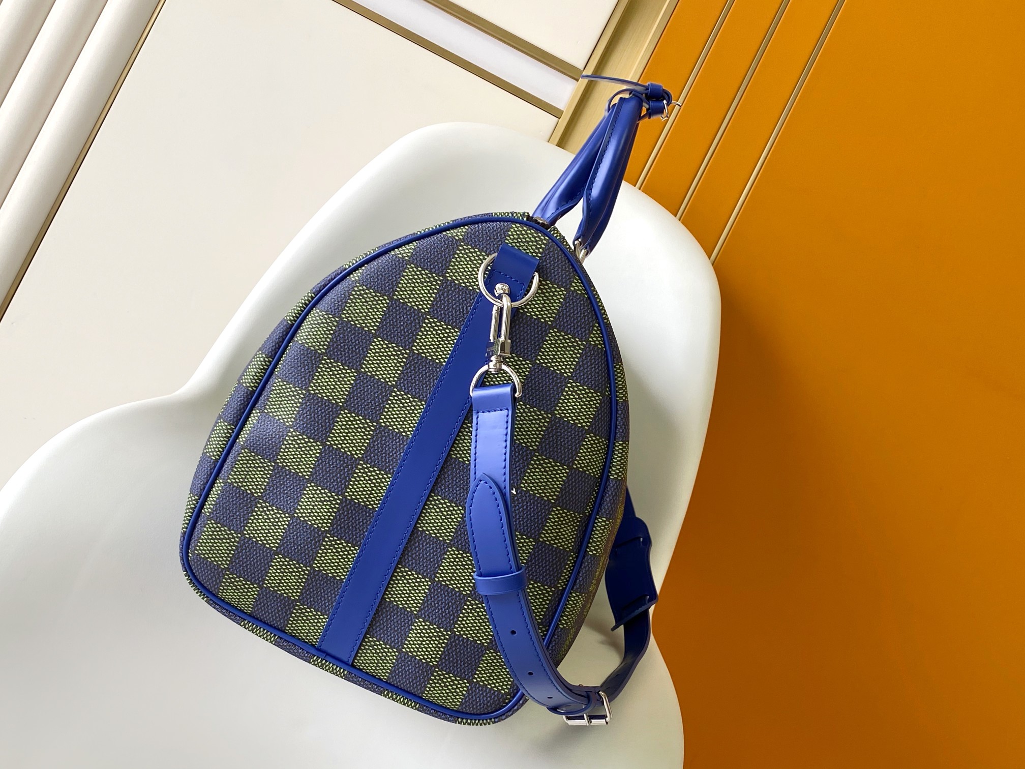 ヴィトン バッグ 色落ち偽物 旅行 本革 プリント 格子模様 レザー 優雅 ハンドバッグ M00161 ブルー_2