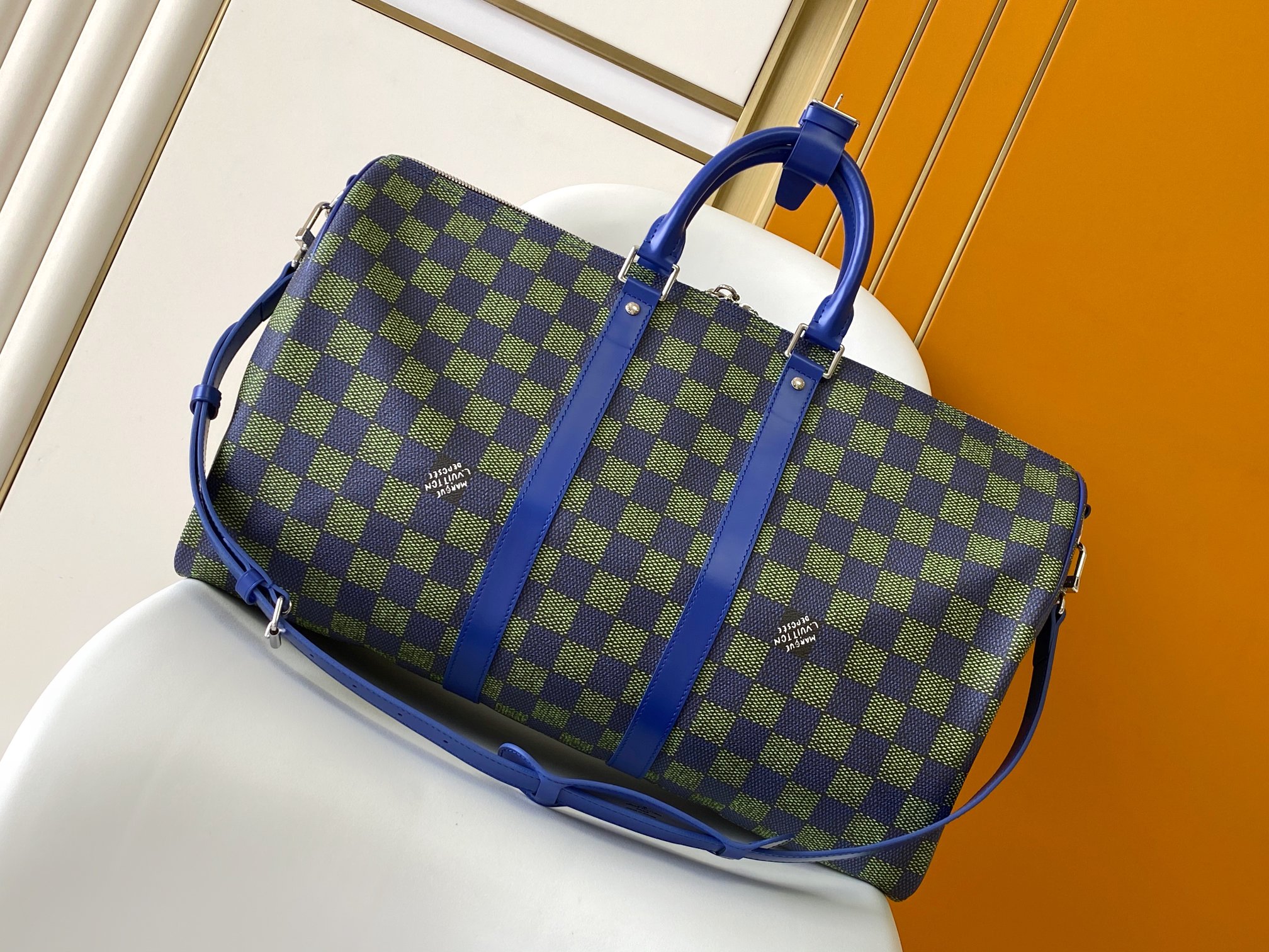 ヴィトン バッグ 色落ち偽物 旅行 本革 プリント 格子模様 レザー 優雅 ハンドバッグ M00161 ブルー_3
