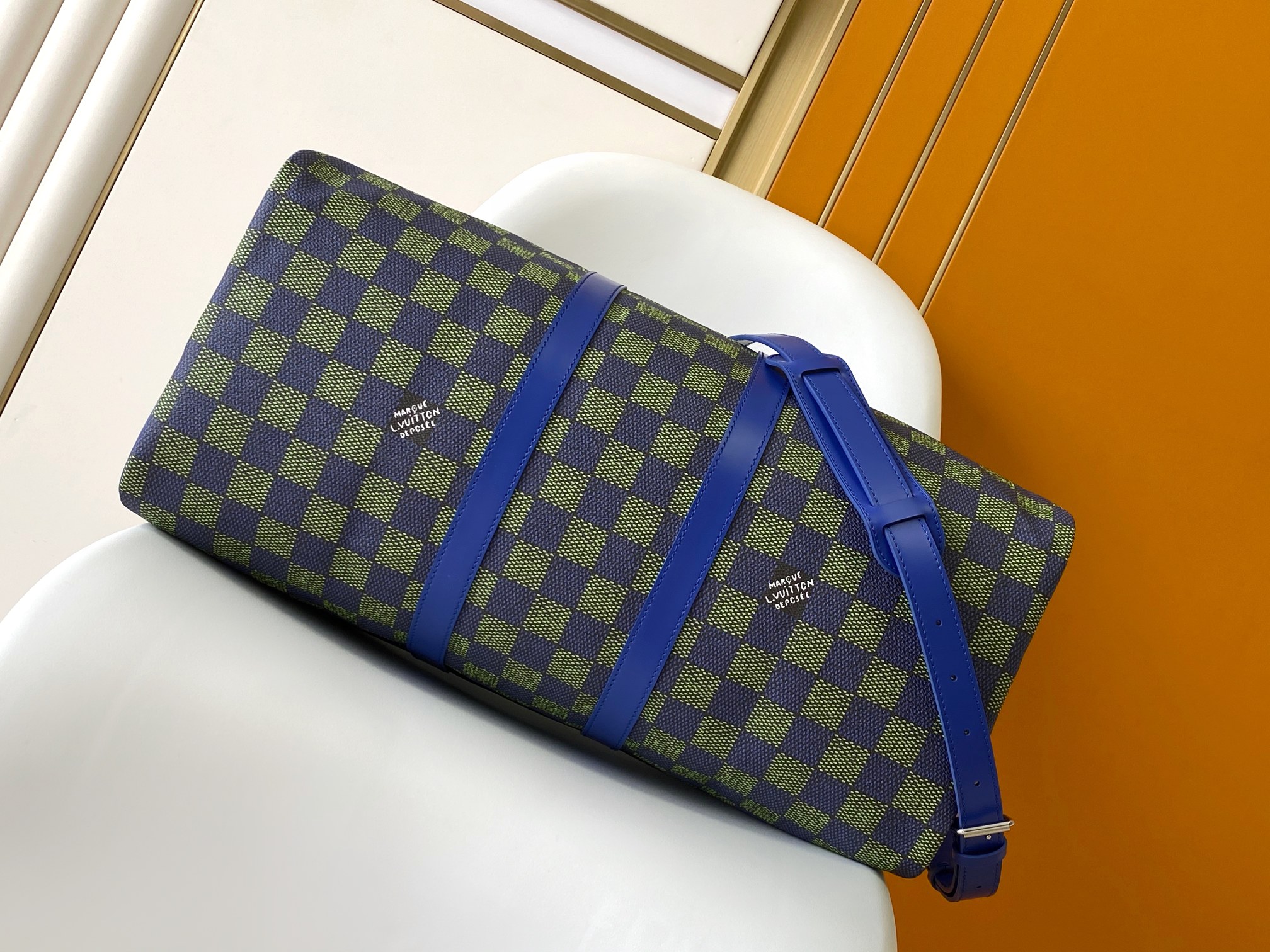 ヴィトン バッグ 色落ち偽物 旅行 本革 プリント 格子模様 レザー 優雅 ハンドバッグ M00161 ブルー_4