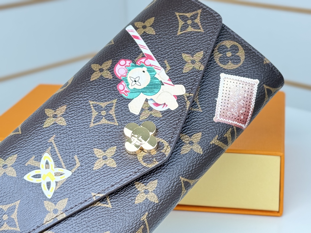 ルイヴィトン財布 折りたたみコピー ロング 花柄 プリント 牛革 レザー 大容量 M12207 ブラウン_4
