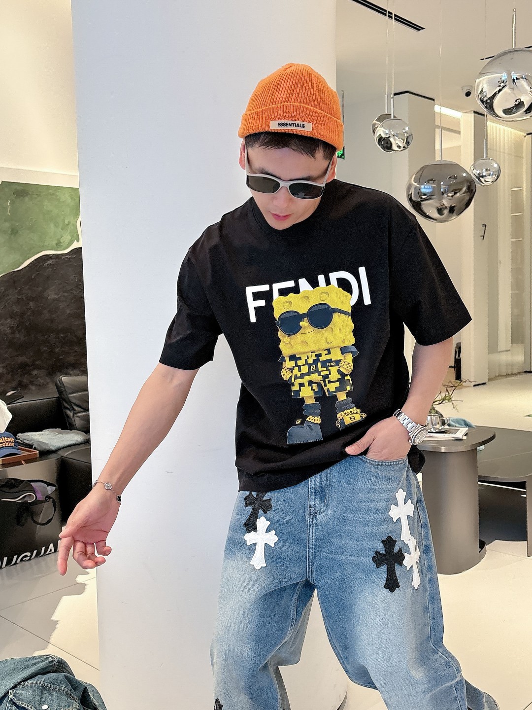 お買い得品 fendi ロゴ t シャツ偽物 夏服 シンプル  純綿 トップス プリント 柔らかい ブラック_2