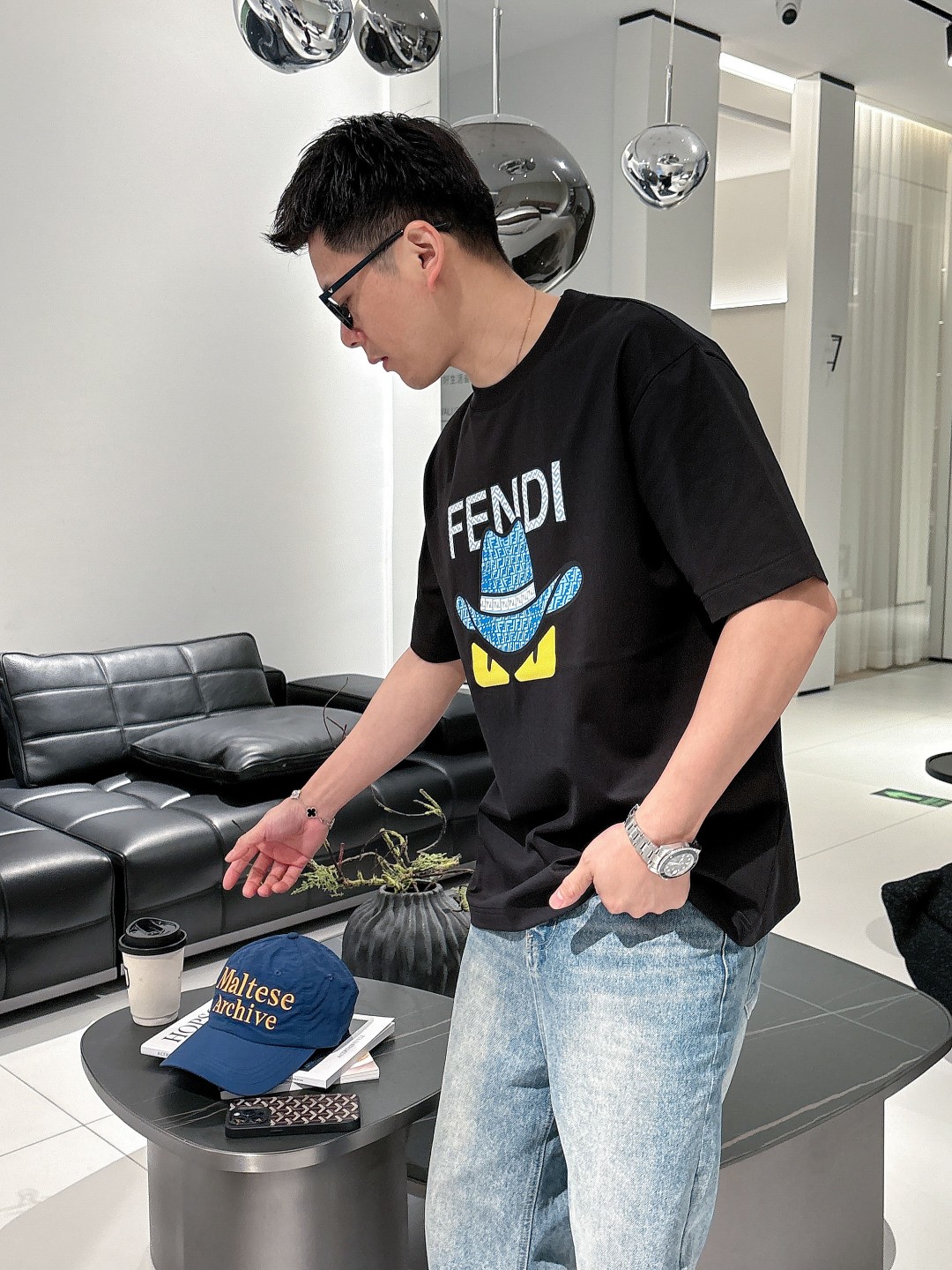fendi ワイシャツ メンズスーパーコピー 夏服 シンプル  純綿Tシャツ トップス プリント 柔軟 ブラック_2