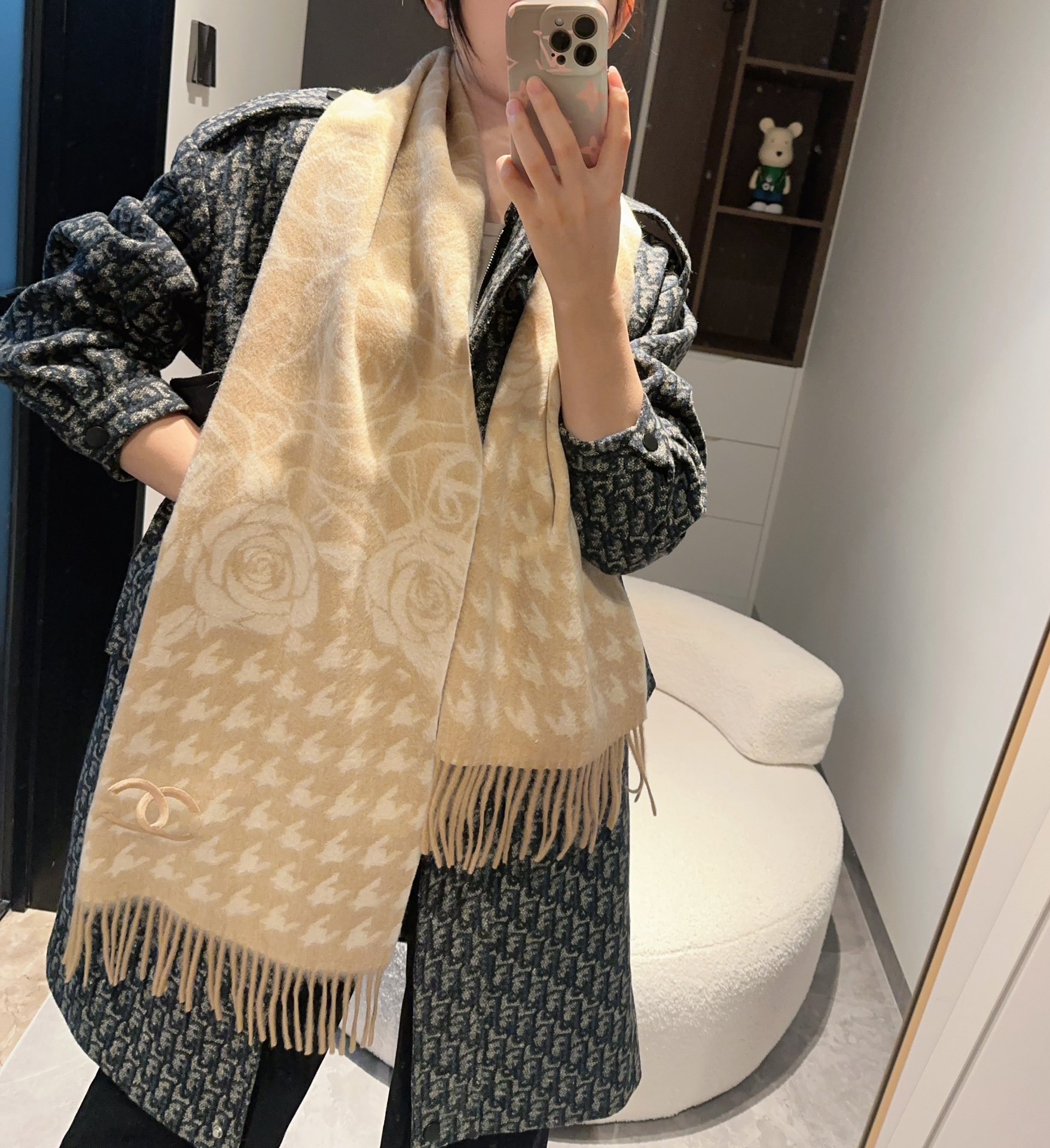 シャネルスカーフ値段激安通販 カシミヤ 柔らかい 保温 ファッション ブラウン_2