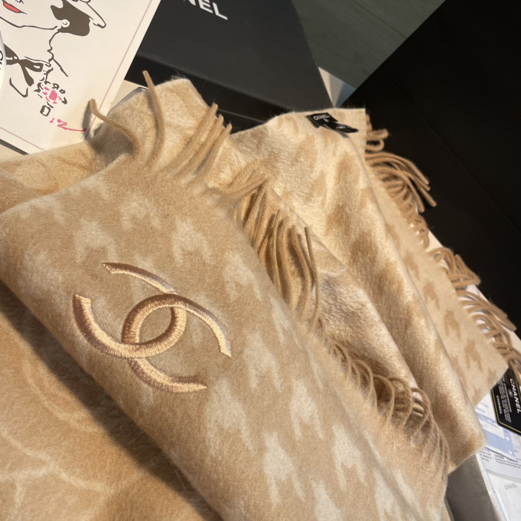 シャネルスカーフ値段激安通販 カシミヤ 柔らかい 保温 ファッション ブラウン_4