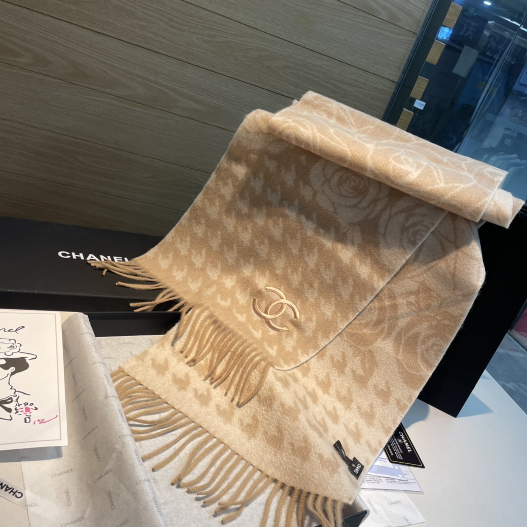 シャネルスカーフ値段激安通販 カシミヤ 柔らかい 保温 ファッション ブラウン_7