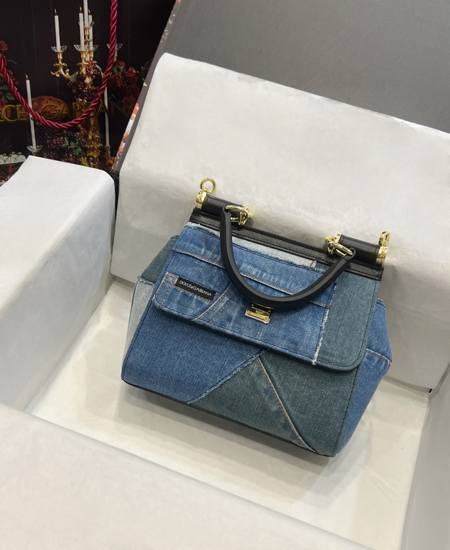 D&G ドルガバ クラッチ バッグ レディ激安通販 シンプル ハンドバッグ 斜め掛け 通勤 デニム ブルー_4