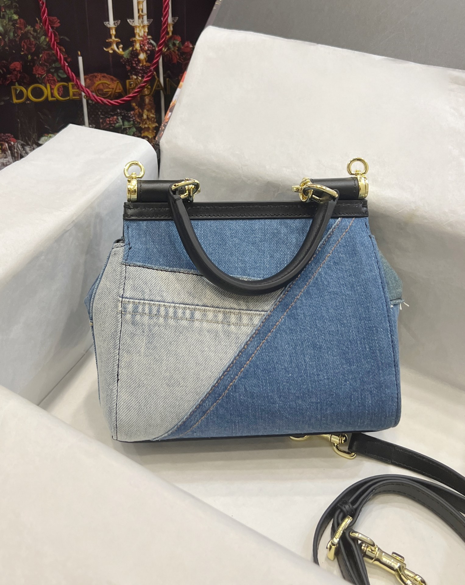 D&G ドルガバ クラッチ バッグ レディ激安通販 シンプル ハンドバッグ 斜め掛け 通勤 デニム ブルー_5