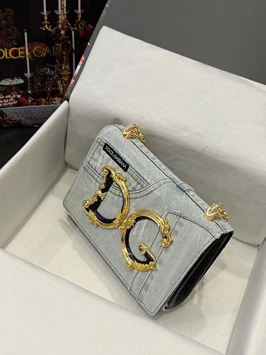 D&G ドルガバ トート バッグ レディ偽物 チェーンバッグ ハンドバッグ デニム ホワイト_2