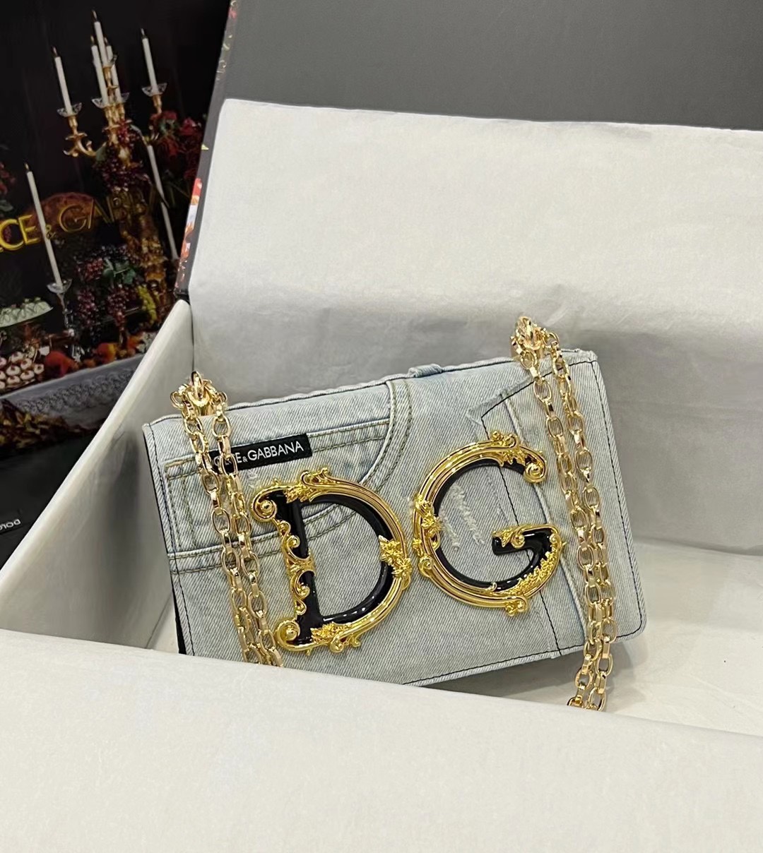D&G ドルガバ トート バッグ レディ偽物 チェーンバッグ ハンドバッグ デニム ホワイト_4