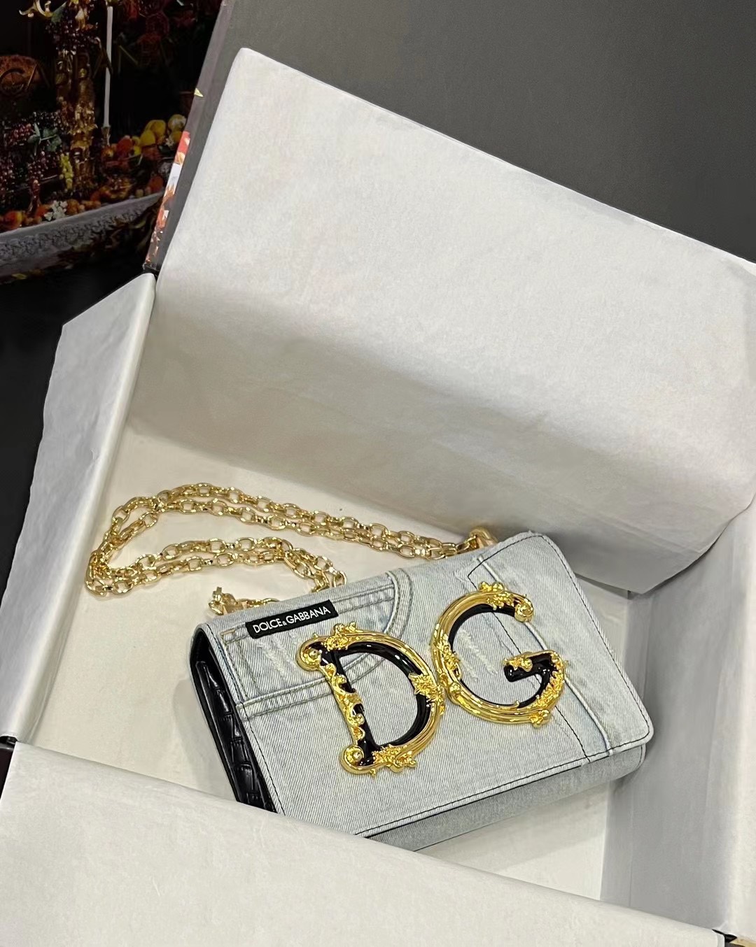 D&G ドルガバ トート バッグ レディ偽物 チェーンバッグ ハンドバッグ デニム ホワイト_5