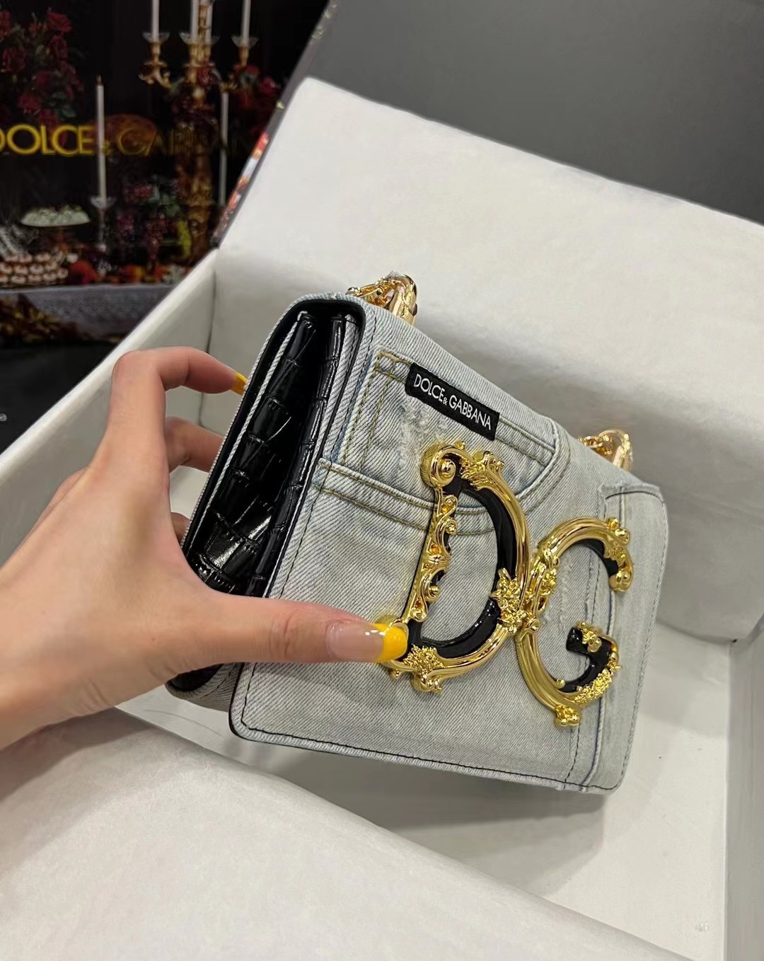 D&G ドルガバ トート バッグ レディ偽物 チェーンバッグ ハンドバッグ デニム ホワイト_7