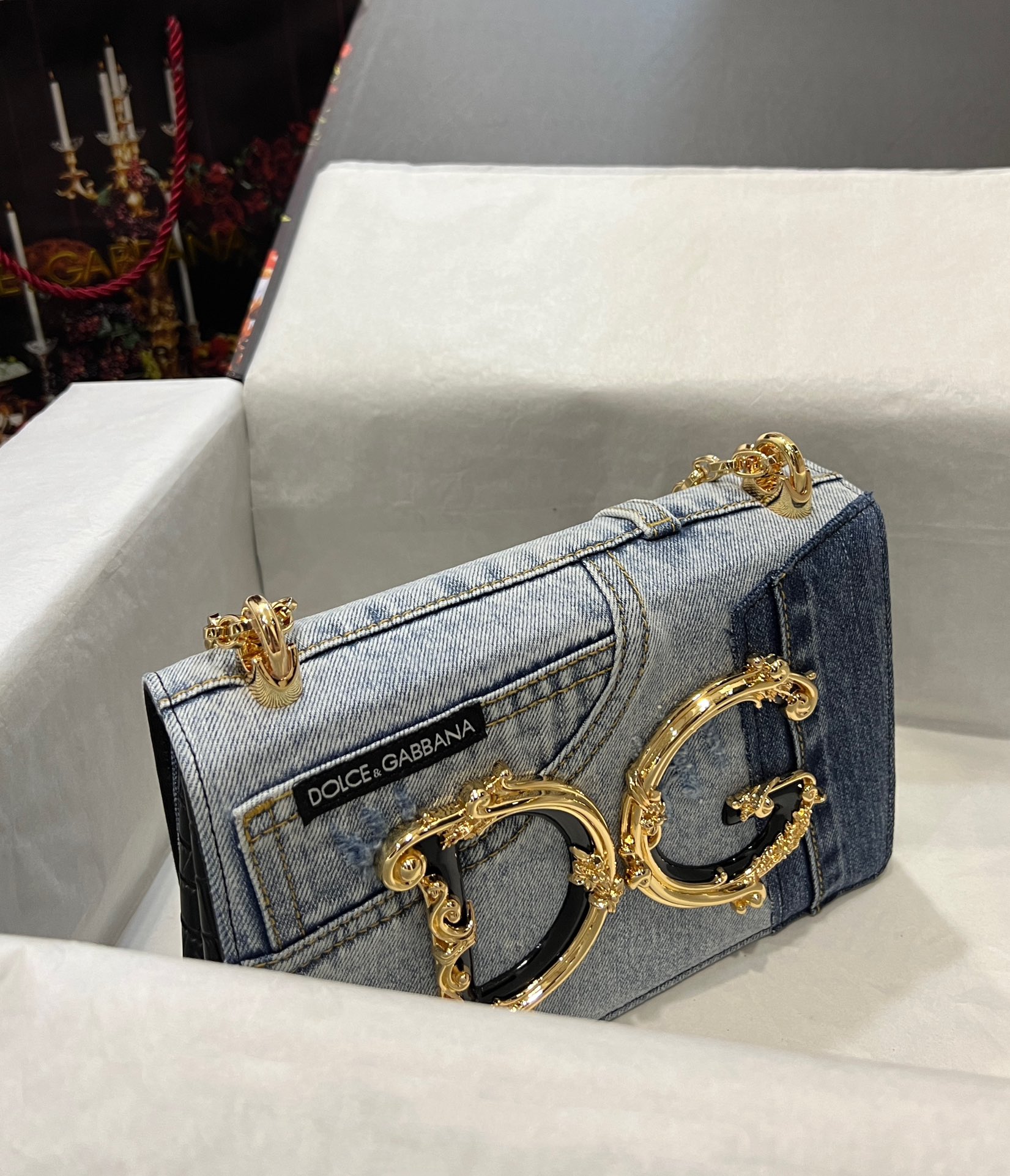 D&G ドルガバ トート バッグ レディーススーパーコピー デニム チェーンバッグ ハンドバッグ ブルー_2