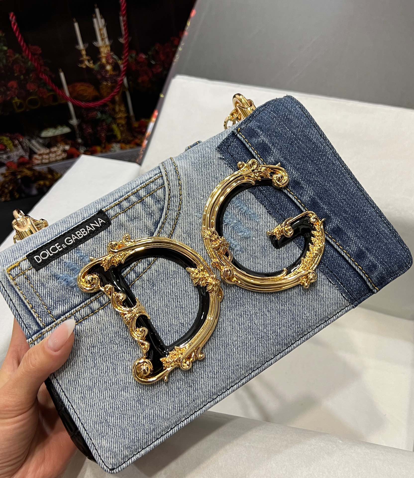 D&G ドルガバ トート バッグ レディーススーパーコピー デニム チェーンバッグ ハンドバッグ ブルー_6
