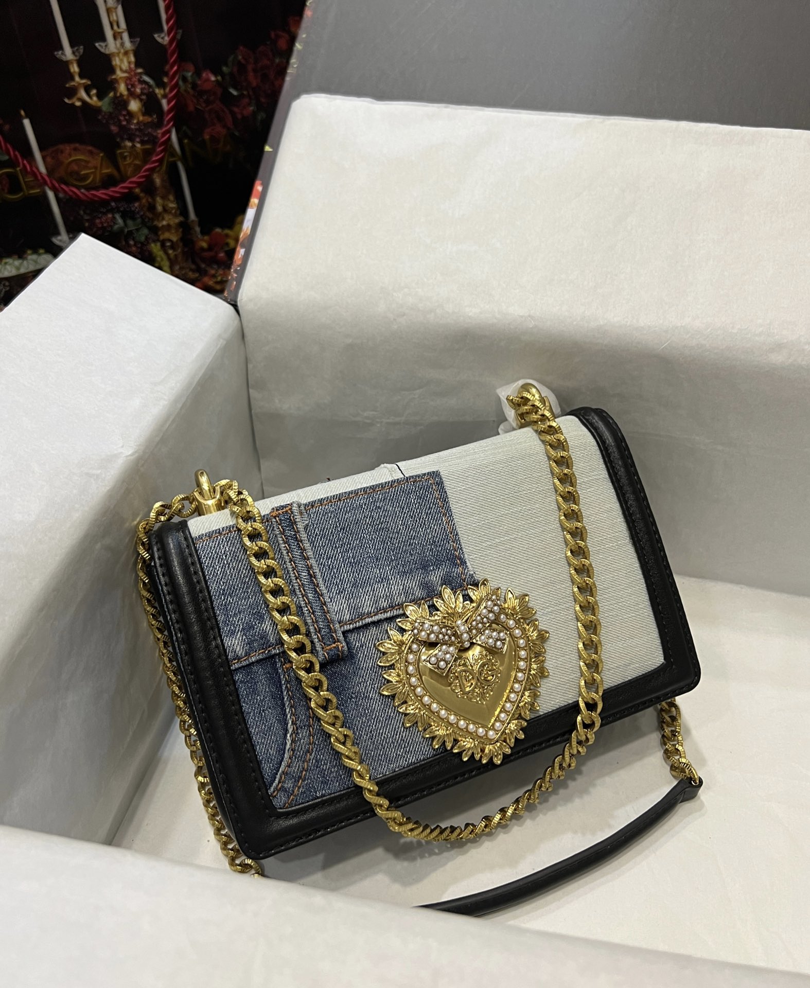 D&G 魅力的なドルガバ トート バッグ 新作偽物 デニム チェーンバッグ ハンドバッグ ブルー_1