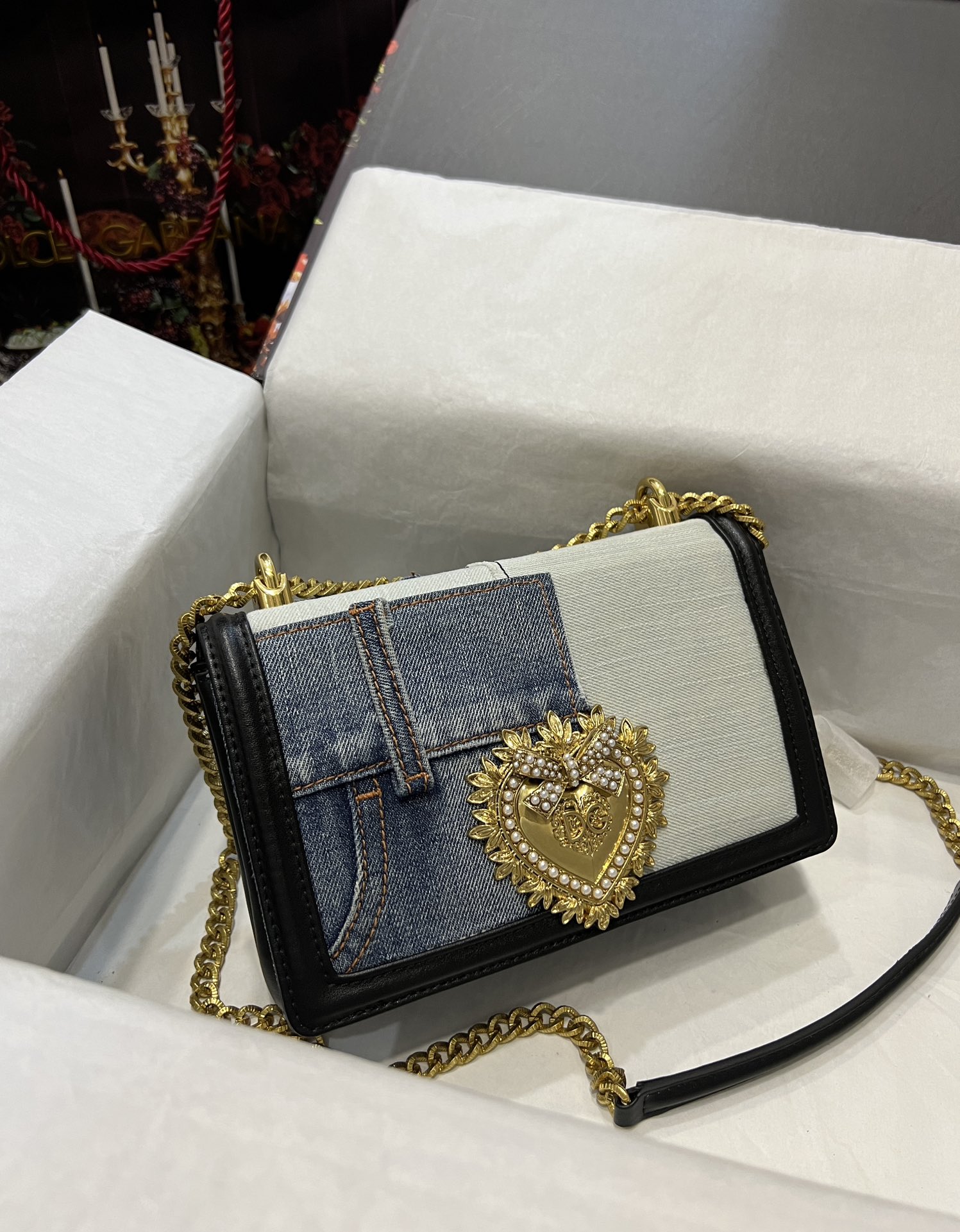 D&G 魅力的なドルガバ トート バッグ 新作偽物 デニム チェーンバッグ ハンドバッグ ブルー_4