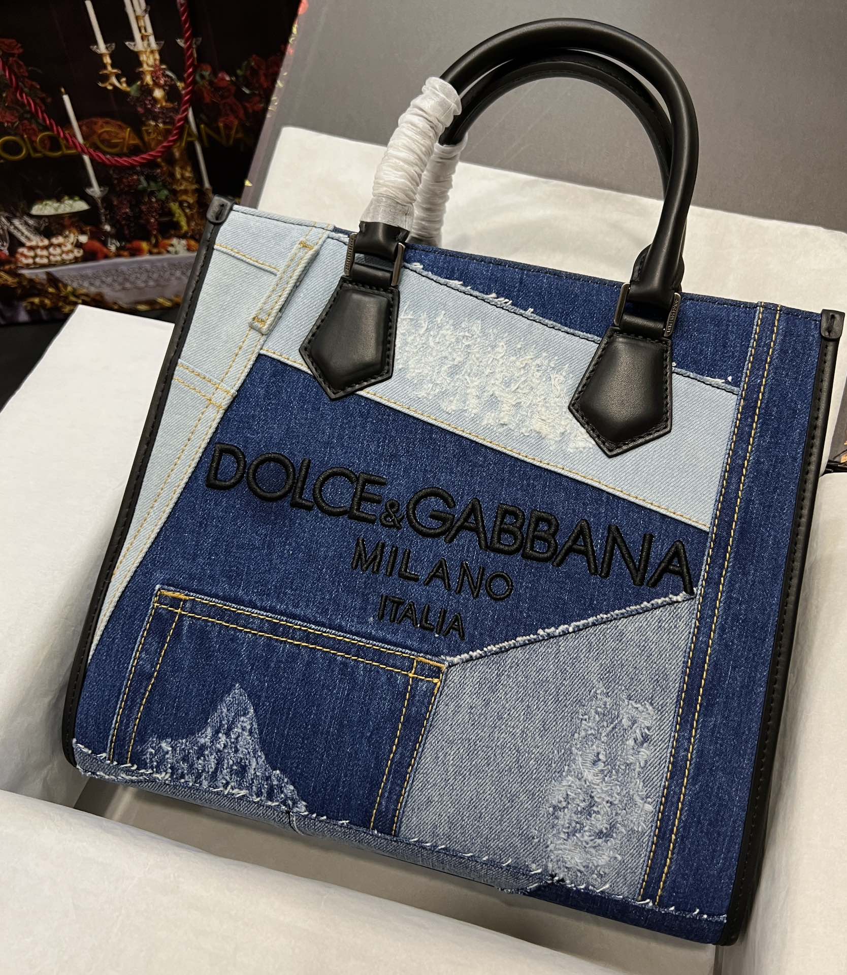 D&G ドルガバ バッグ シシリーＮ級品 デニム ハンドバッグ トート 斜め掛け ブルー_1