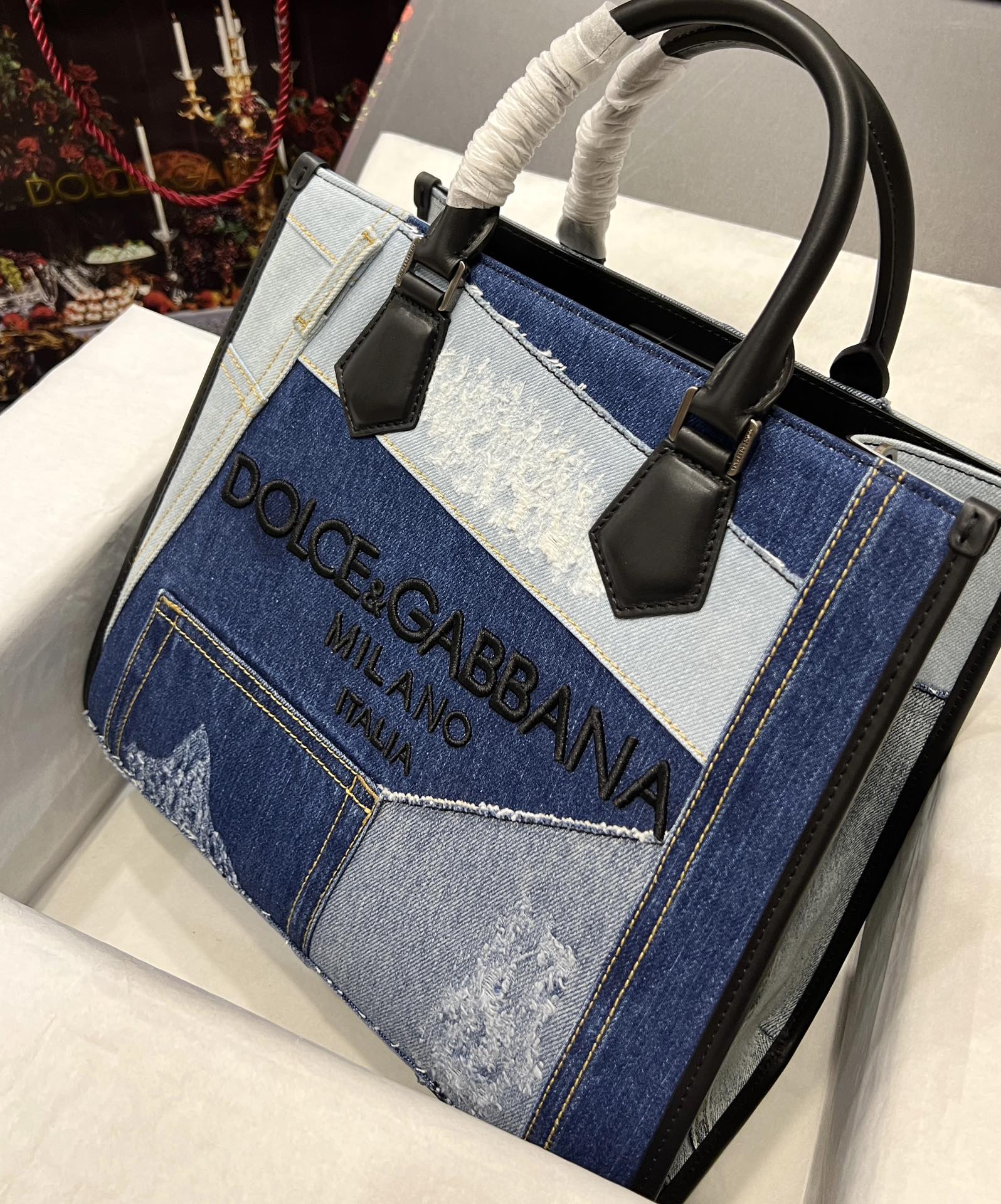 D&G ドルガバ バッグ シシリーＮ級品 デニム ハンドバッグ トート 斜め掛け ブルー_5