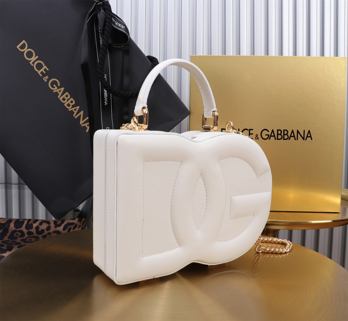 D&G 優雅レディ ドルガバ ヒョウ 柄 バッグコピー 斜め掛けバッグ ハンドバッグ 6405#BOX ホワイト_2