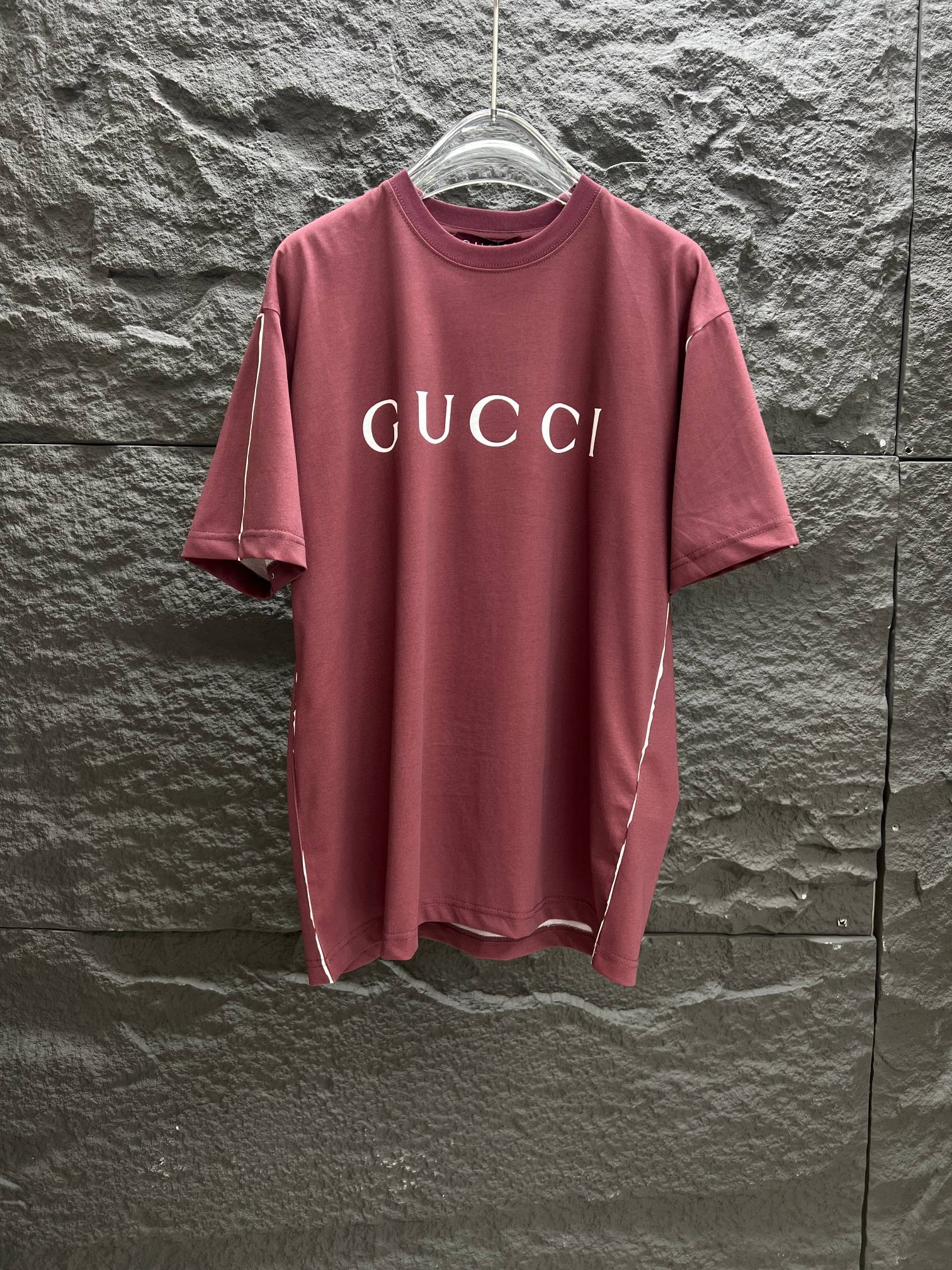 gucci t シャツ オレンジスーパーコピー 純綿 トップス ロゴプリント ゆったり 半袖 レッド_1