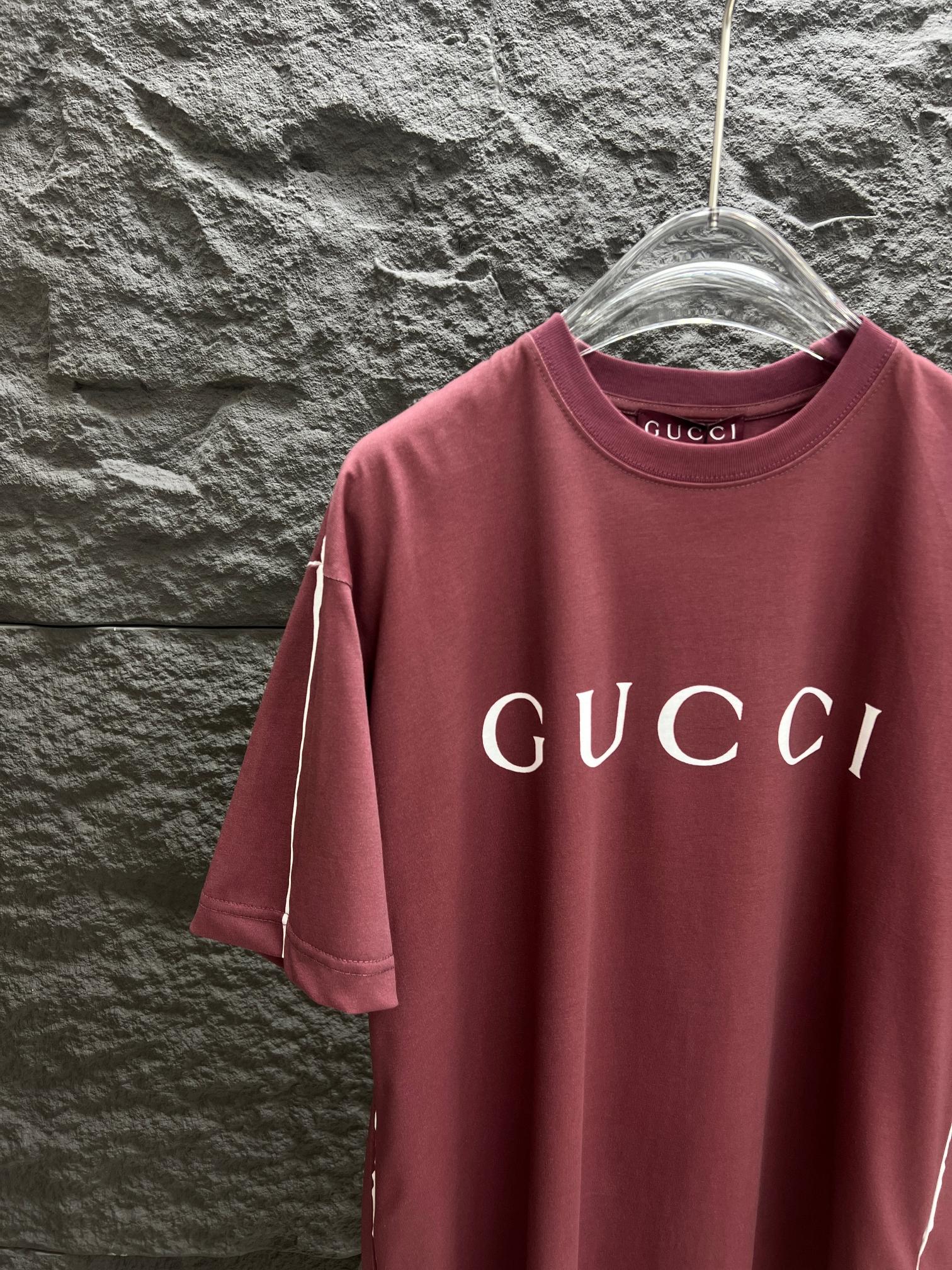 gucci t シャツ オレンジスーパーコピー 純綿 トップス ロゴプリント ゆったり 半袖 レッド_3