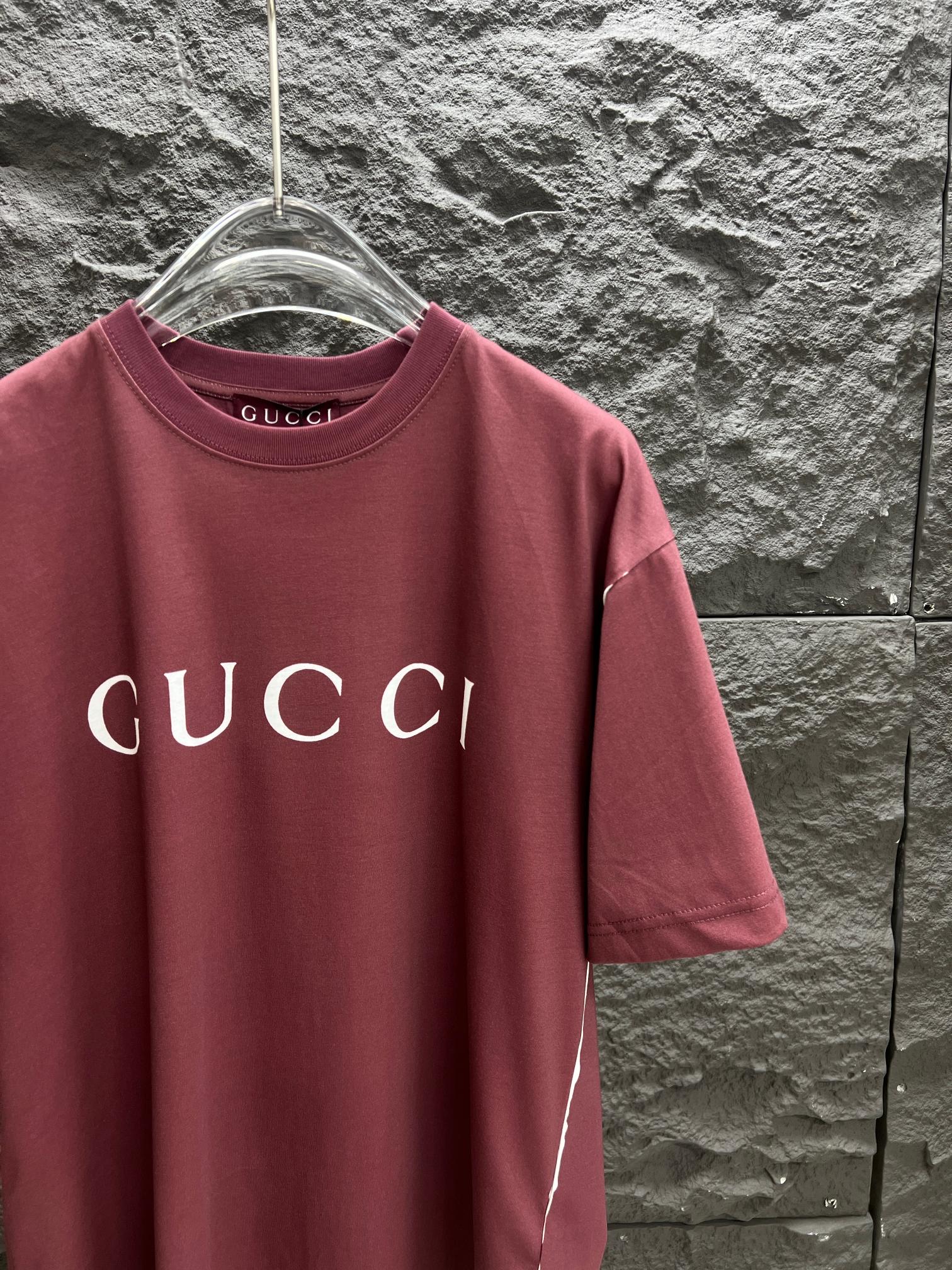 gucci t シャツ オレンジスーパーコピー 純綿 トップス ロゴプリント ゆったり 半袖 レッド_4