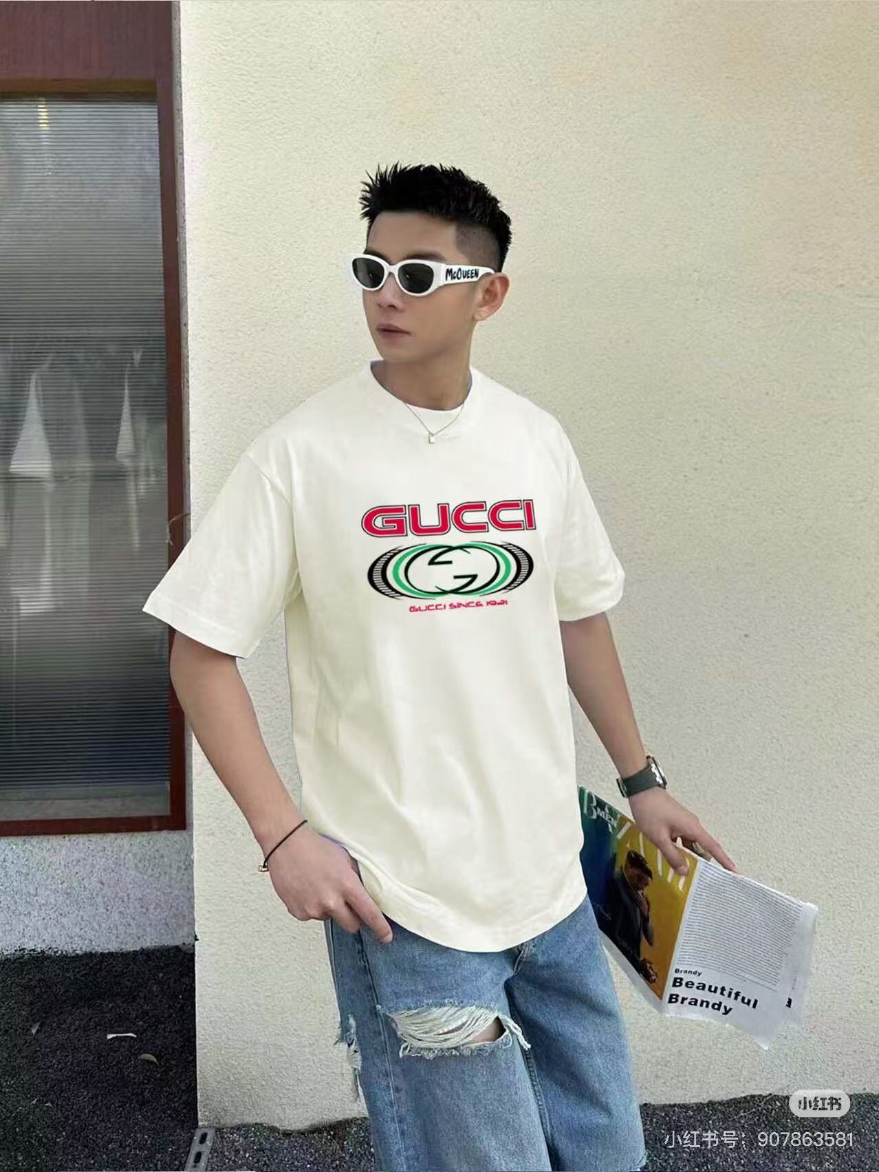 個性的な gucci t シャツ ミッキー偽物 100%綿 半袖トップス シンプル プリント 上質 杏色_2