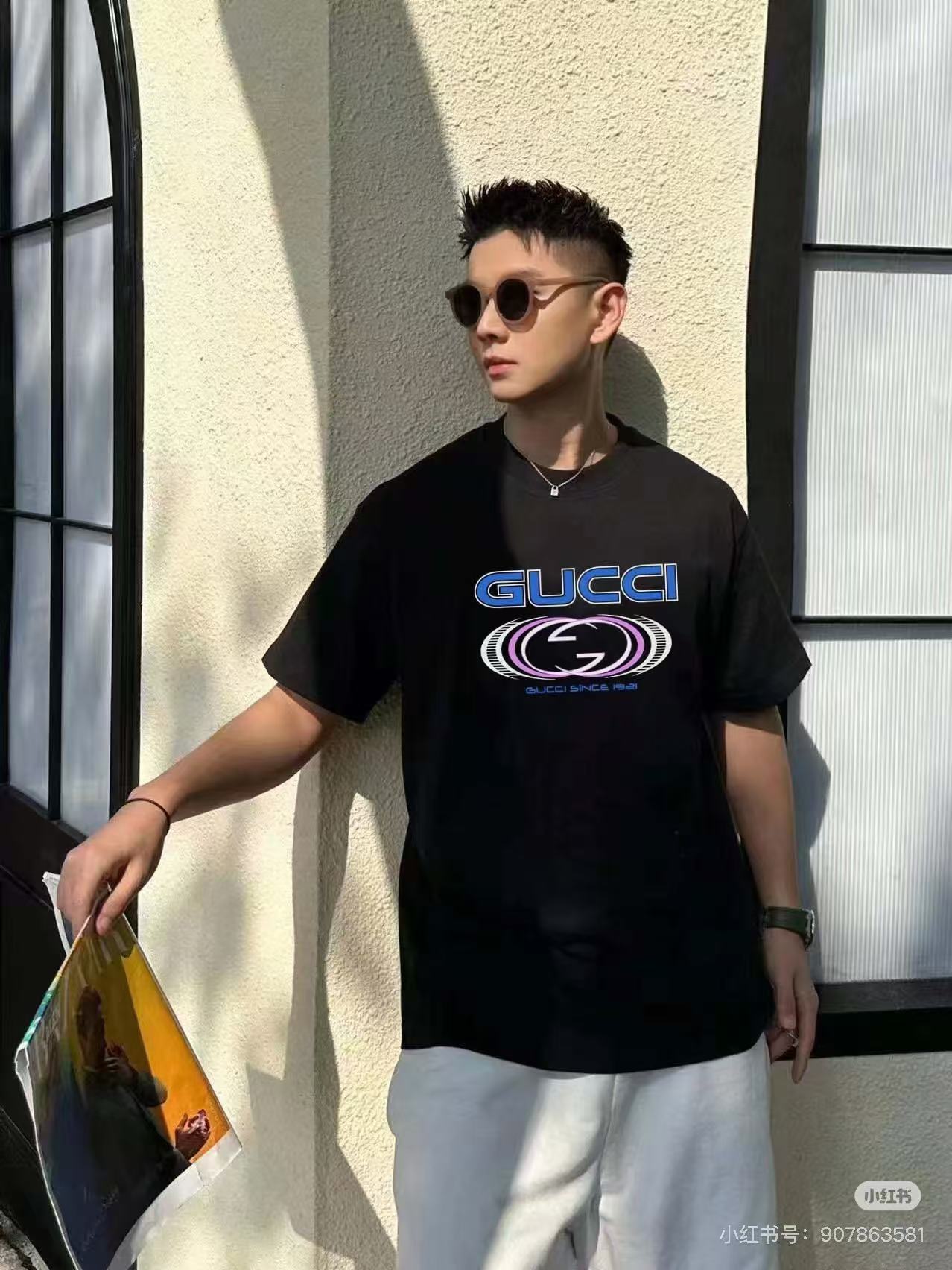 個性的なgucci t シャツ メルカリコピー 100%綿 半袖トップス シンプル プリント 上質 ブラック_3