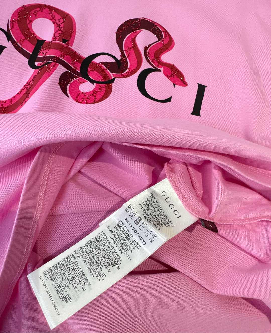 gucci t シャツ 黒Ｎ級品 ゆったり 蛇プリント 100%綿 短袖 トップス 男女兼用 桃色_8