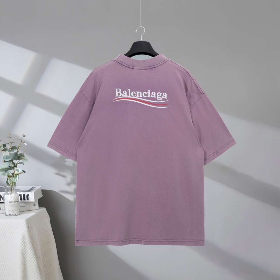【激安】バレンシアガtシャツコーデコピー トップス ロゴプリント 純綿 半袖 パープル_2