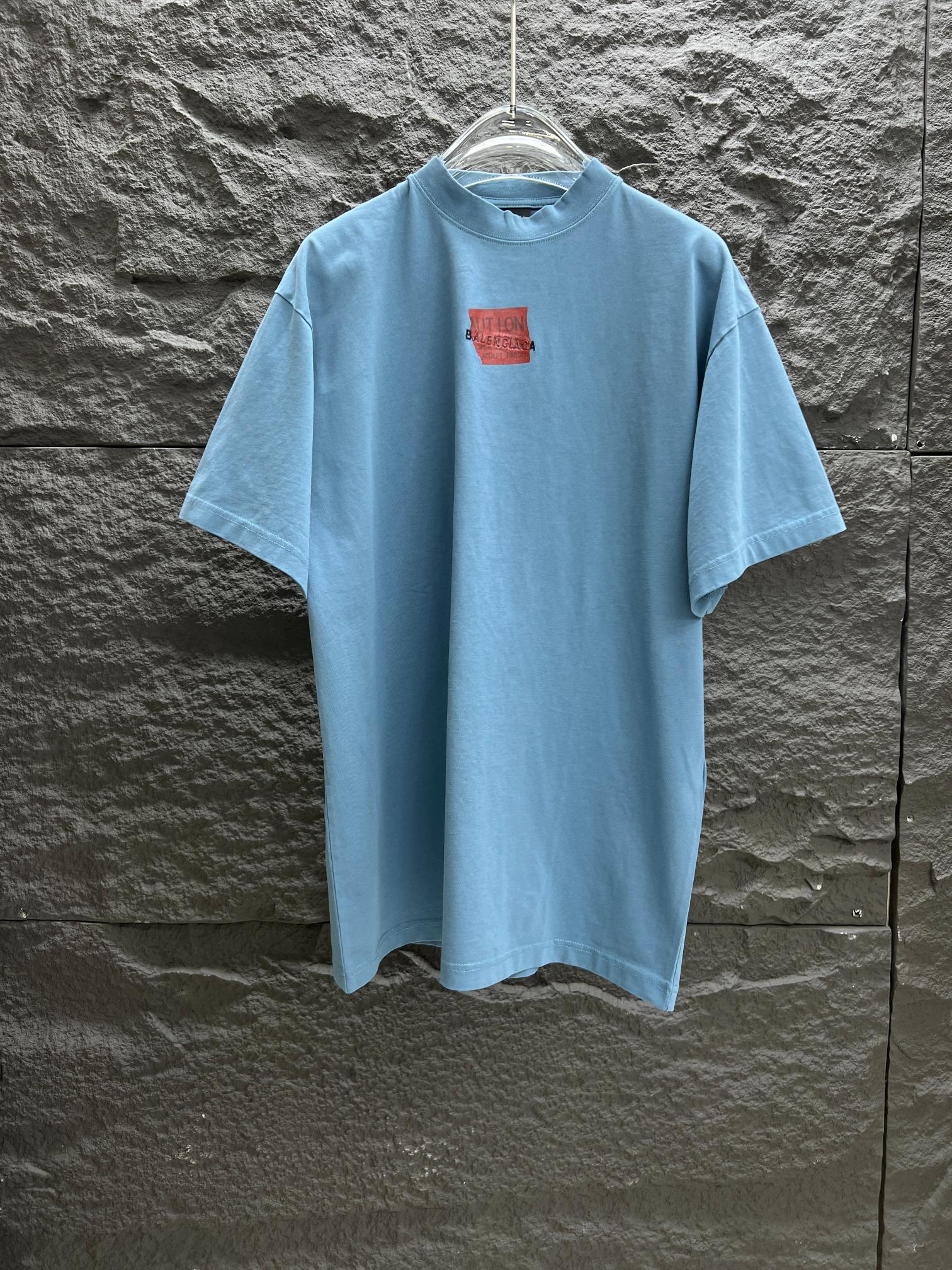 バレンシアガtシャツ メルカリコピー トップス 半袖 プリント 純綿 ゆったり ブルー_1