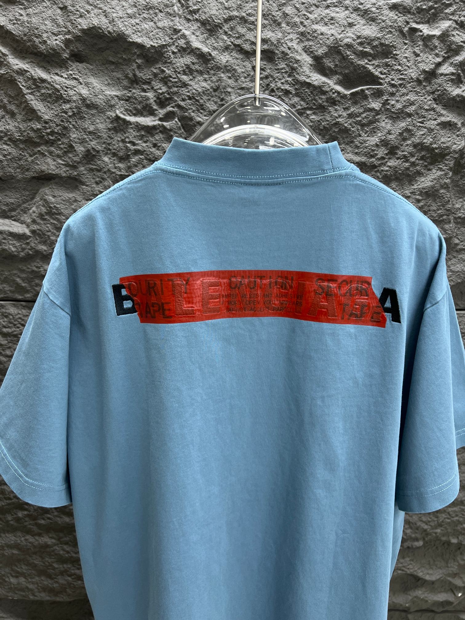 バレンシアガtシャツ メルカリコピー トップス 半袖 プリント 純綿 ゆったり ブルー_6
