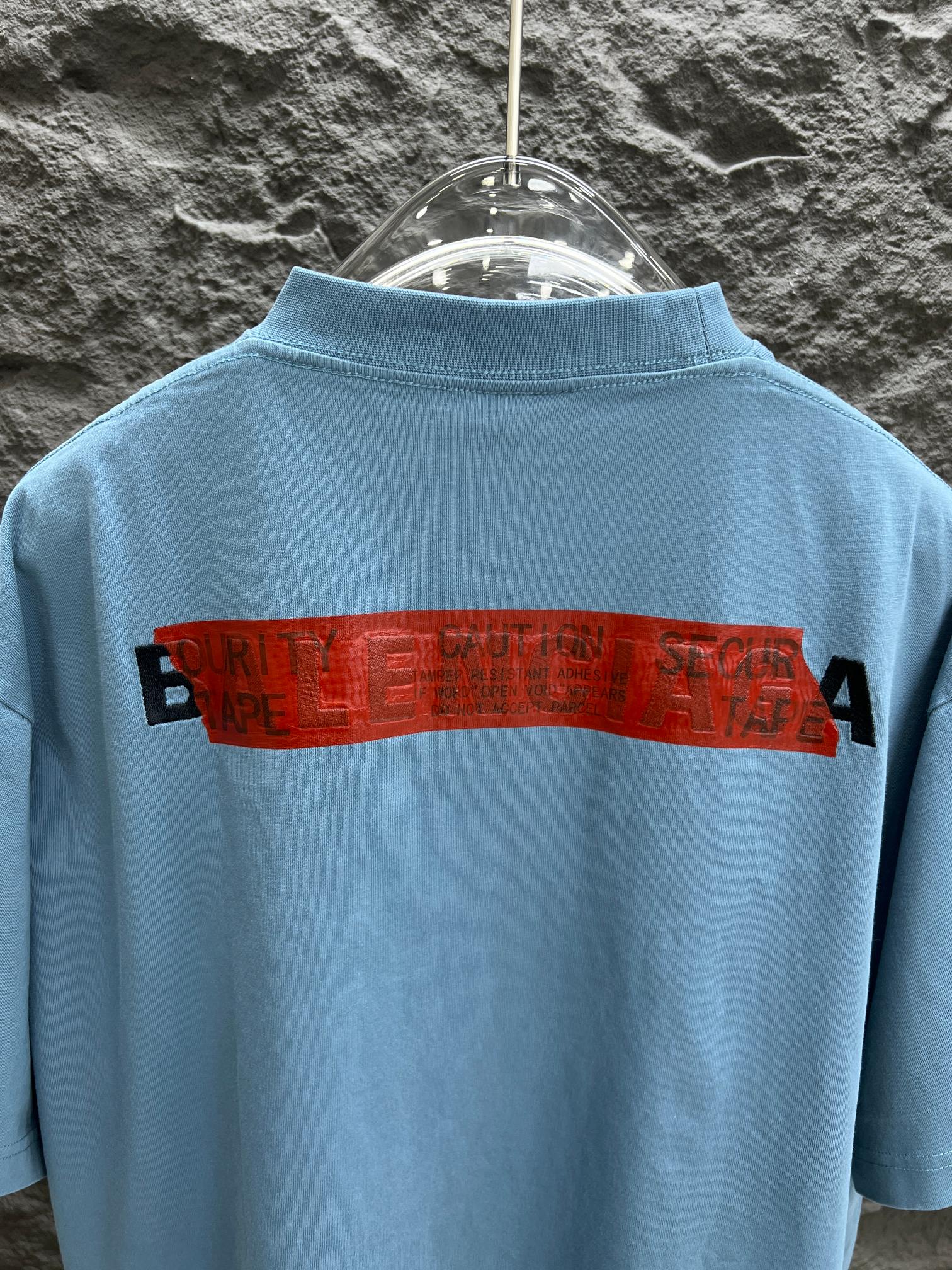 バレンシアガtシャツ メルカリコピー トップス 半袖 プリント 純綿 ゆったり ブルー_7