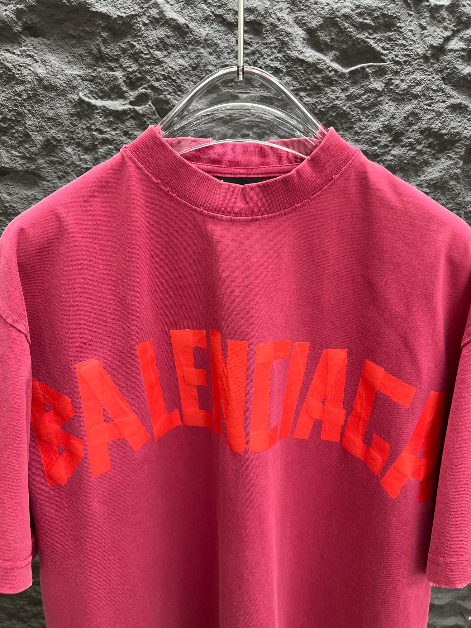 芸術感 レディース バレンシアガtシャツ偽物トップス 半袖 プリント 純綿 ゆったり レッド_3