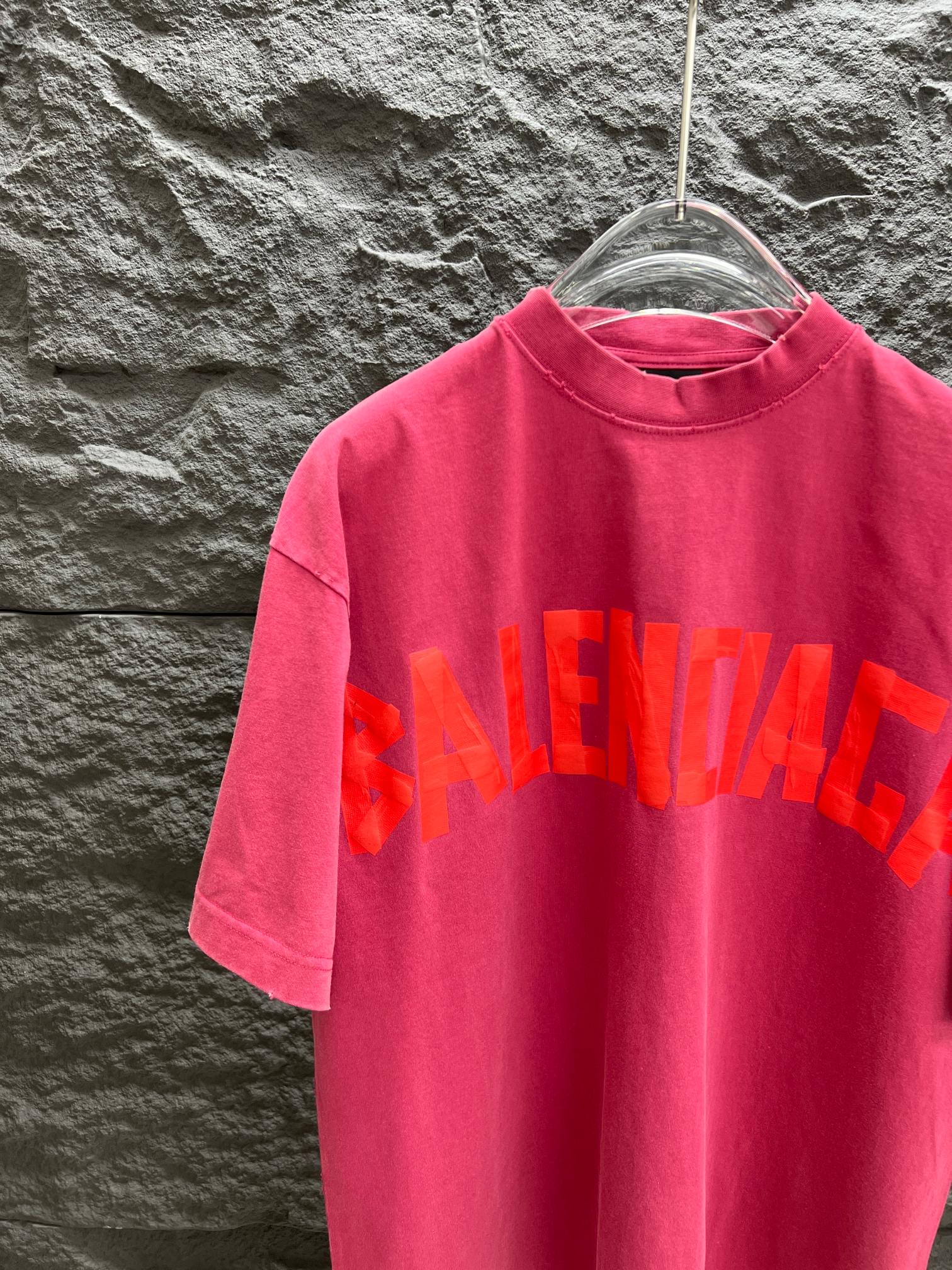 芸術感 レディース バレンシアガtシャツ偽物トップス 半袖 プリント 純綿 ゆったり レッド_4