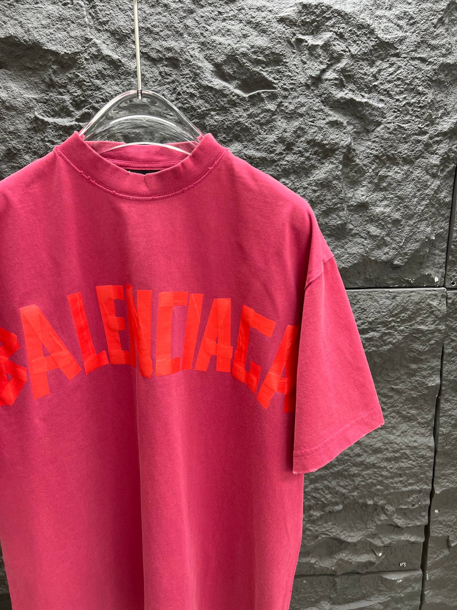 芸術感 レディース バレンシアガtシャツ偽物トップス 半袖 プリント 純綿 ゆったり レッド_5