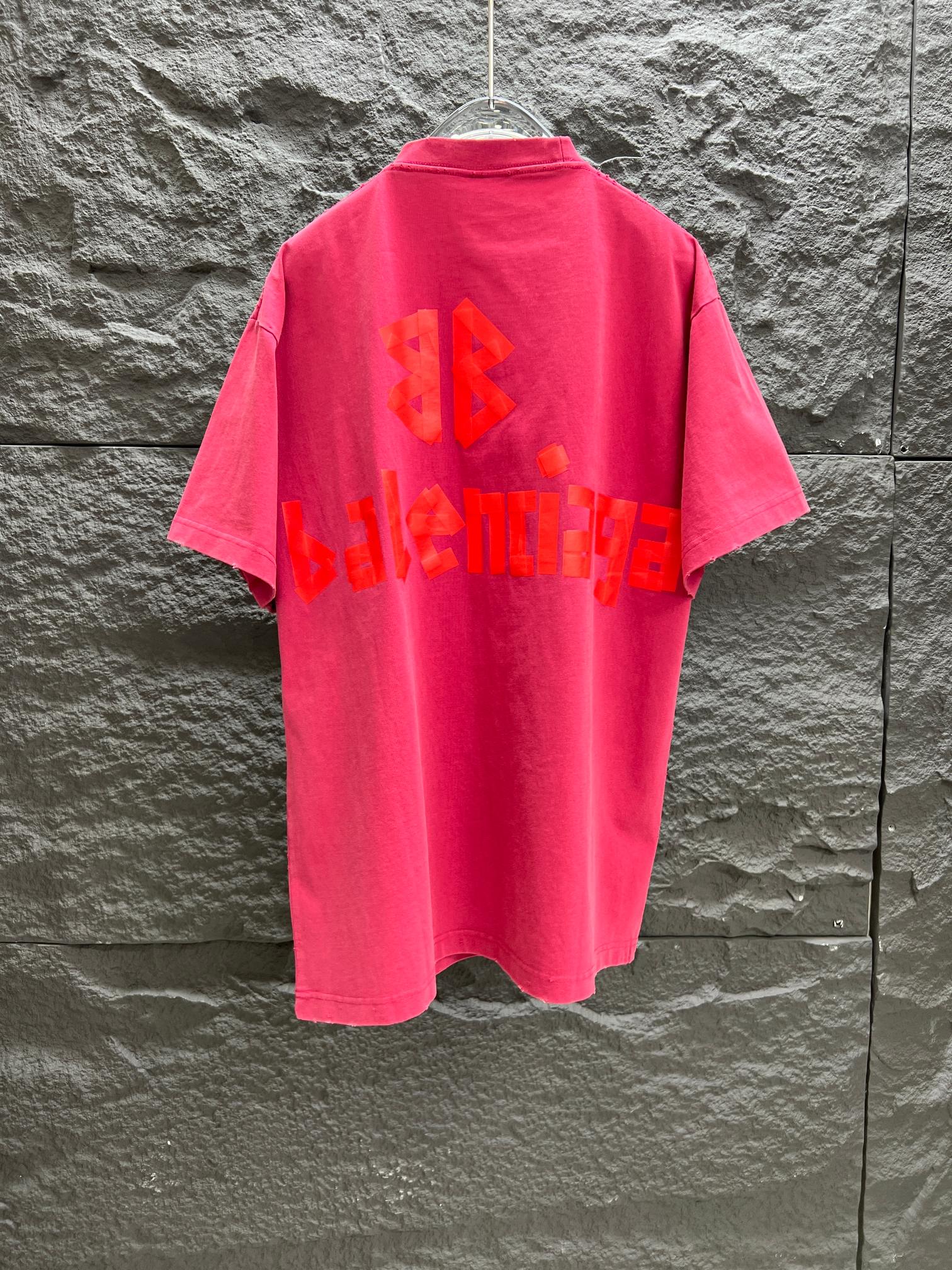 芸術感 レディース バレンシアガtシャツ偽物トップス 半袖 プリント 純綿 ゆったり レッド_6