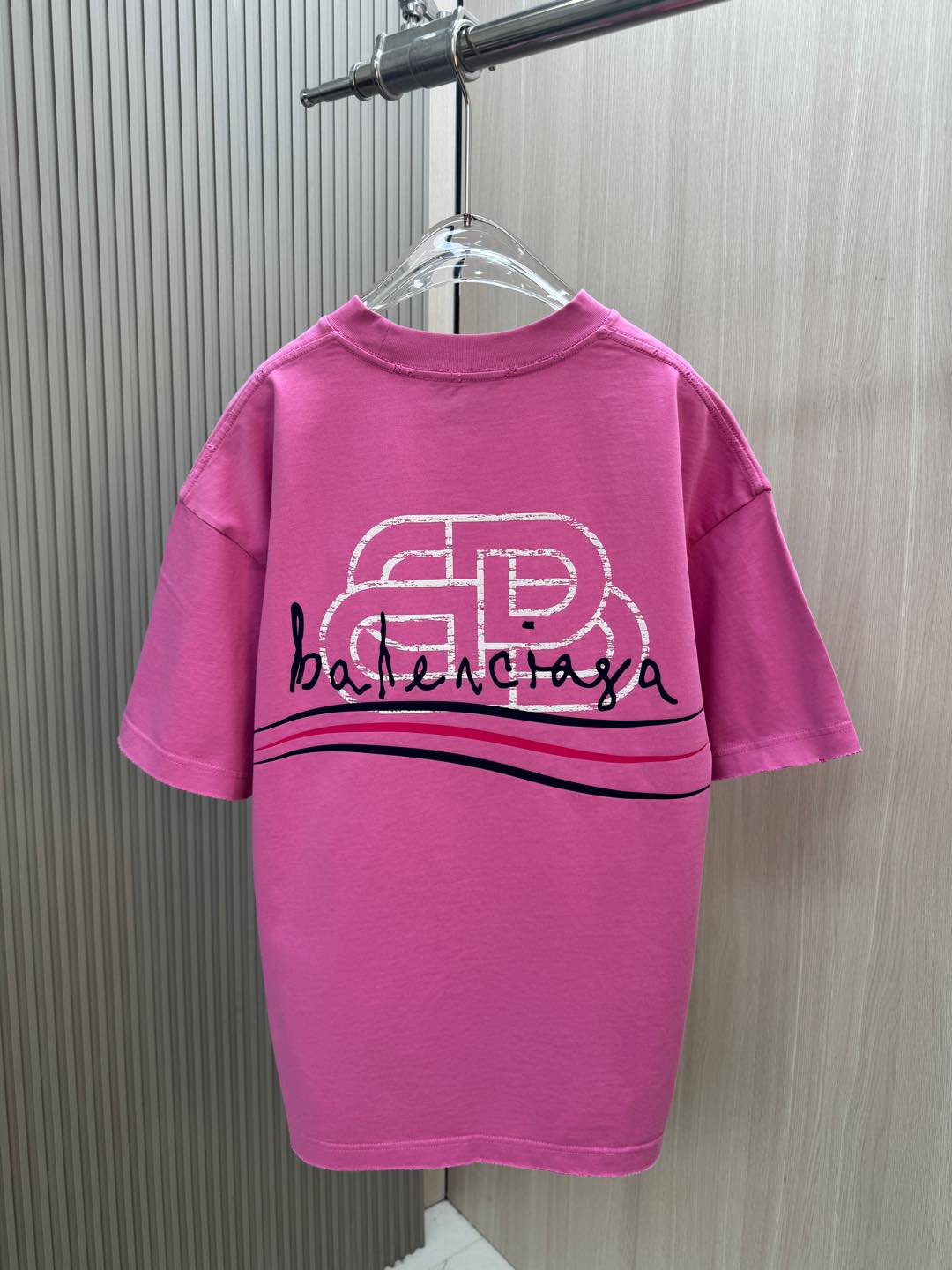 バレンシアガの服スーパーコピー トップス 半袖 プリント 純綿 ゆったり 男女兼用 ローズレッド_8