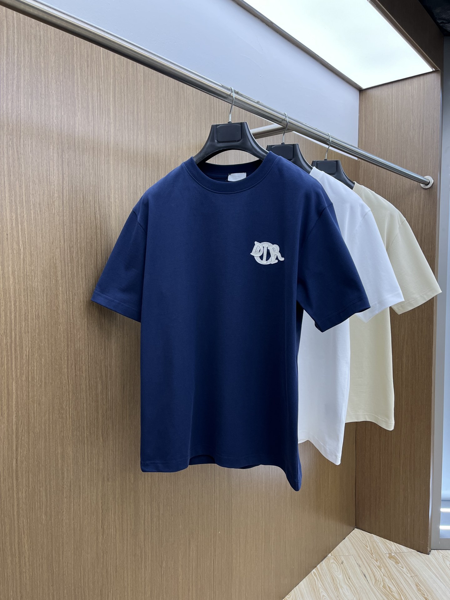 藤原聡 ディオールtシャツ激安通販 純綿 トップス 短袖 ゆったり プリント ロゴ刺繍 ブルー_1
