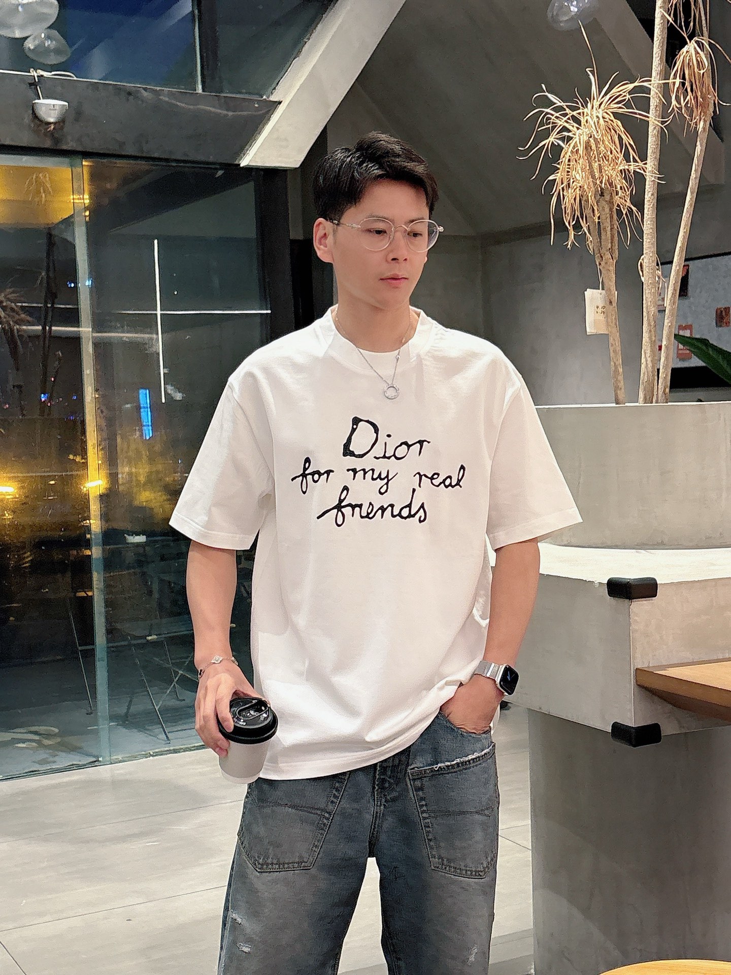 ディオールtシャツコーデコピー 純綿 トップス 短袖 ゆったり プリント 柔らかい シンプル ホワイト_1