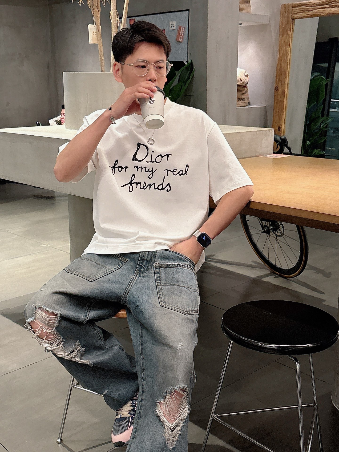 ディオールtシャツコーデコピー 純綿 トップス 短袖 ゆったり プリント 柔らかい シンプル ホワイト_2
