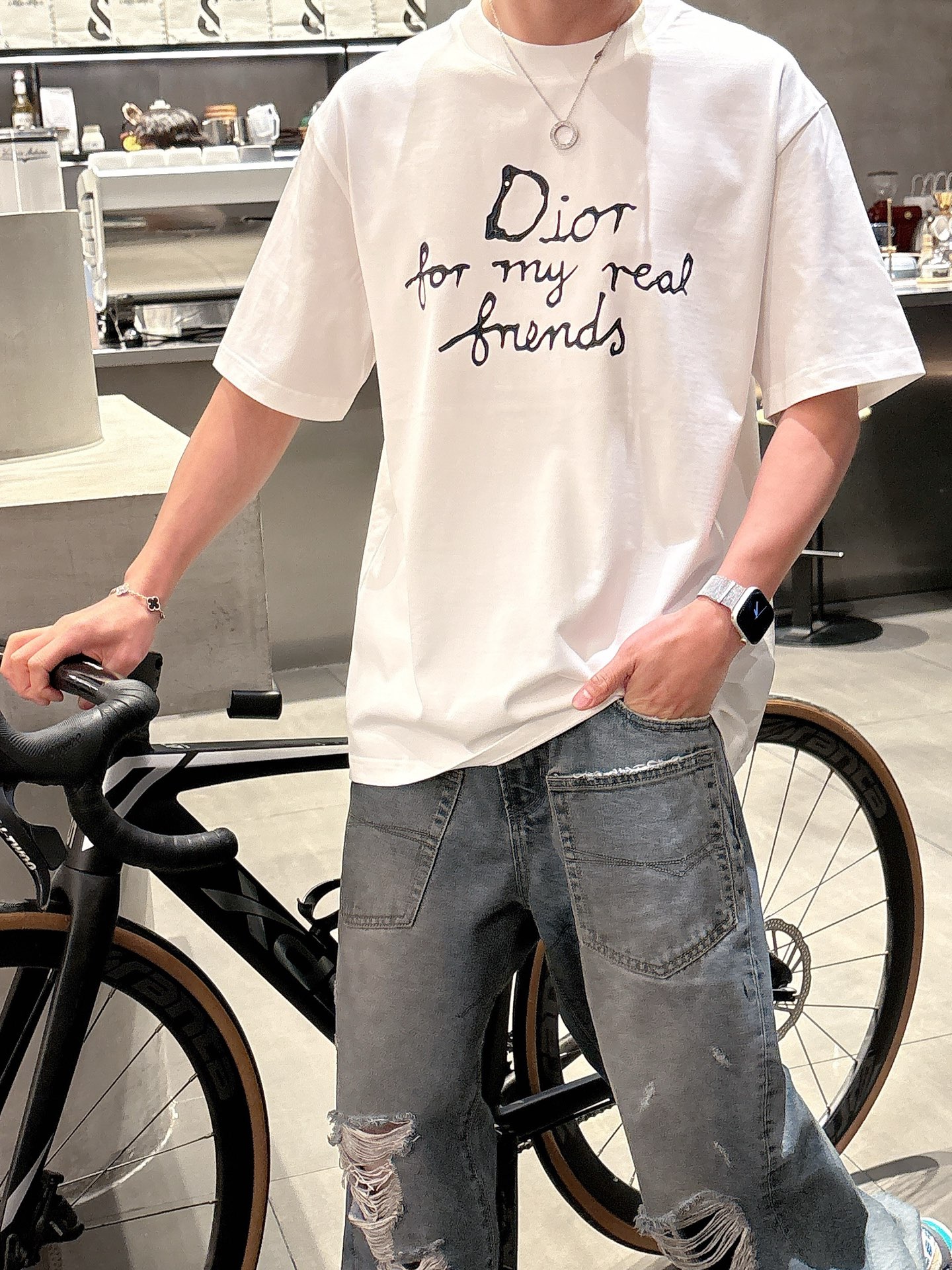 ディオールtシャツコーデコピー 純綿 トップス 短袖 ゆったり プリント 柔らかい シンプル ホワイト_8