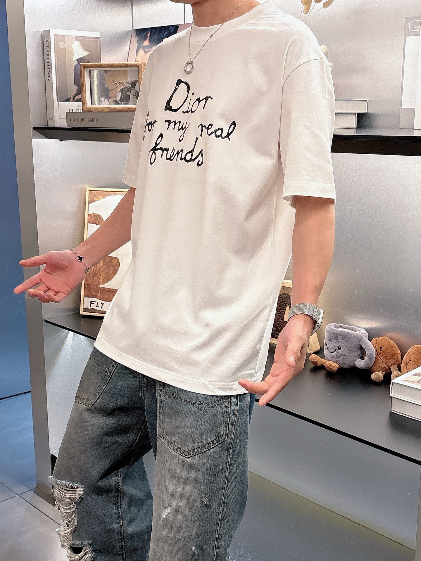ディオールtシャツコーデコピー 純綿 トップス 短袖 ゆったり プリント 柔らかい シンプル ホワイト_9