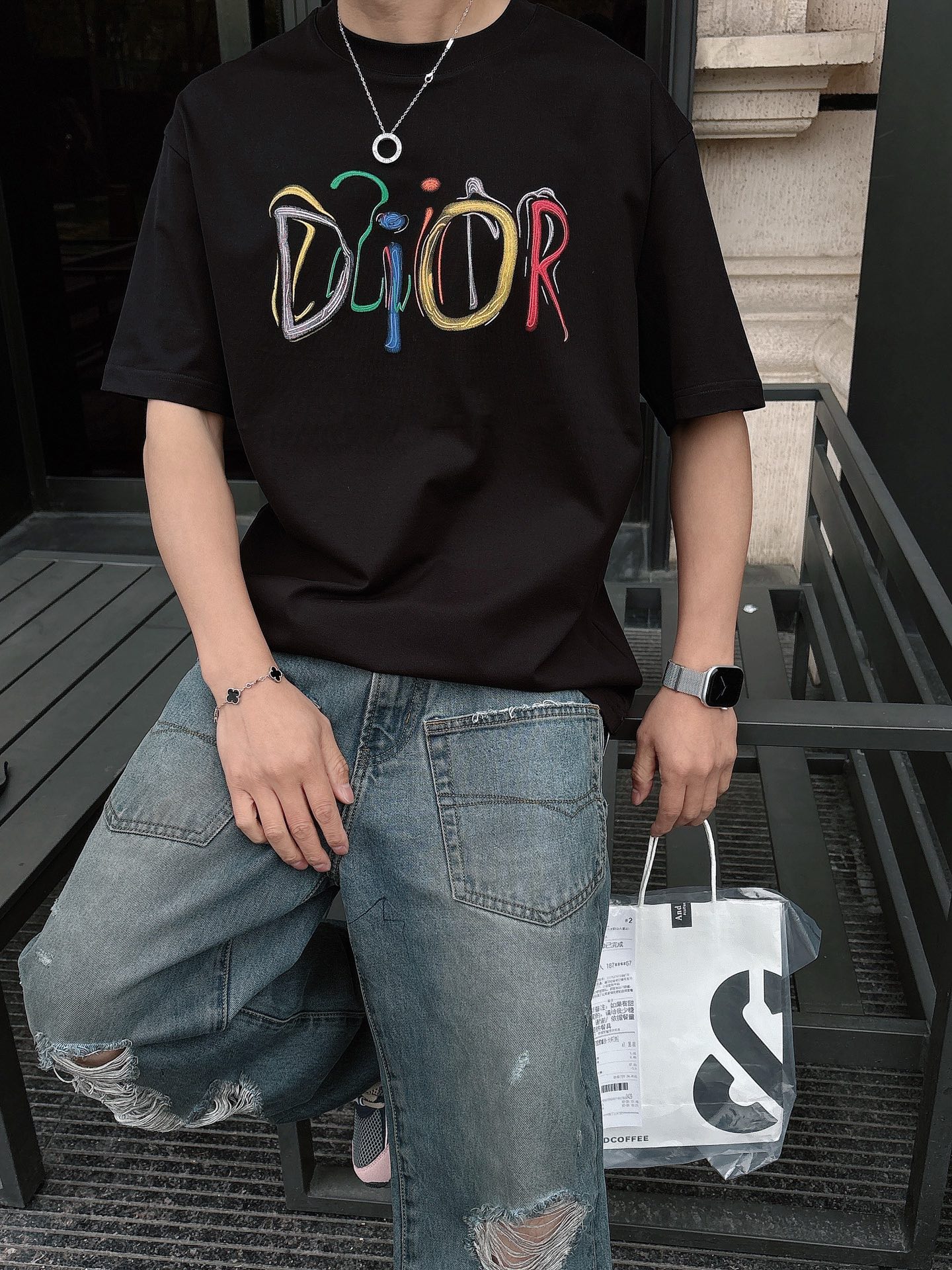 びっくりした価格 tシャツ ディオールコピー 純綿 トップス 短袖 ゆったり プリント 柔らかい ブラック_4