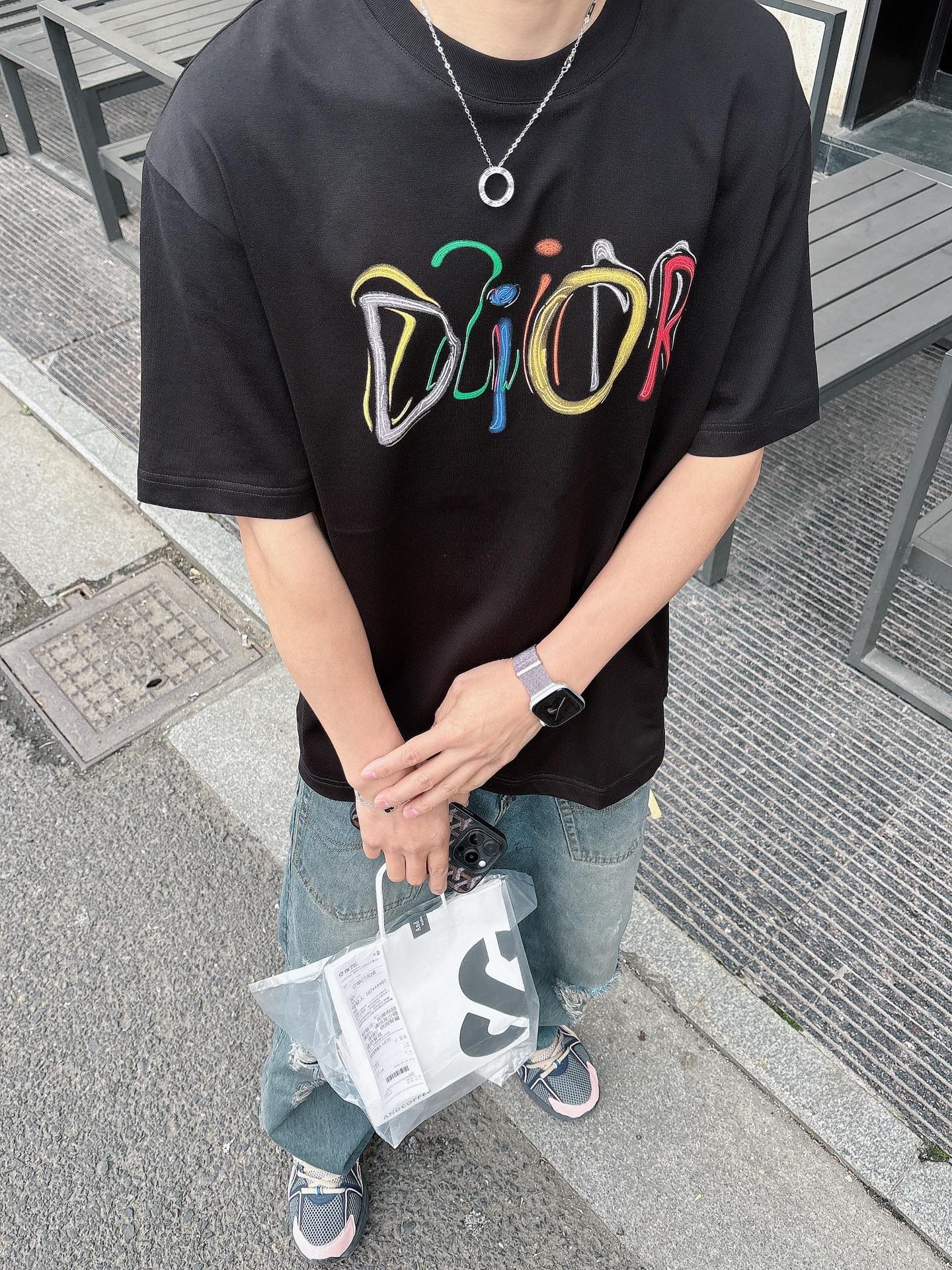 びっくりした価格 tシャツ ディオールコピー 純綿 トップス 短袖 ゆったり プリント 柔らかい ブラック_8