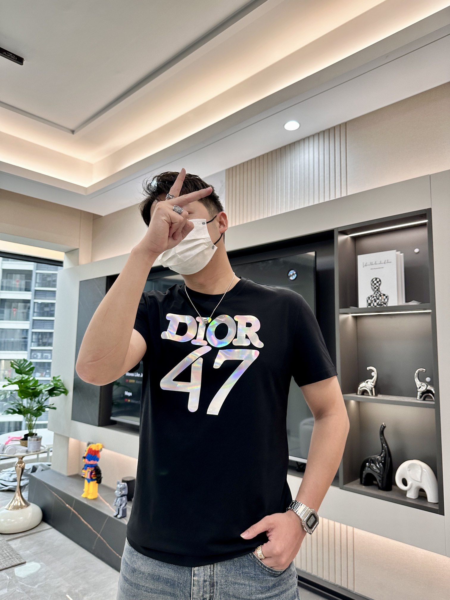最新到着‼ディオールt偽物 Tシャツ 純綿 トップス 短袖 ゆったり プリント 柔らかい ブラック_1