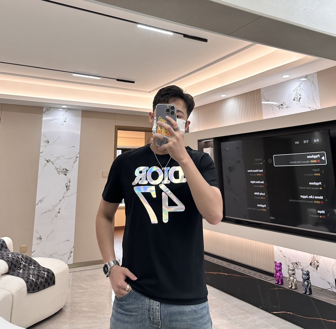 最新到着‼ディオールt偽物 Tシャツ 純綿 トップス 短袖 ゆったり プリント 柔らかい ブラック_2