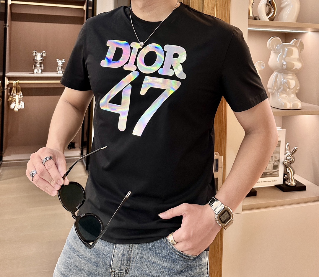 最新到着‼ディオールt偽物 Tシャツ 純綿 トップス 短袖 ゆったり プリント 柔らかい ブラック_3